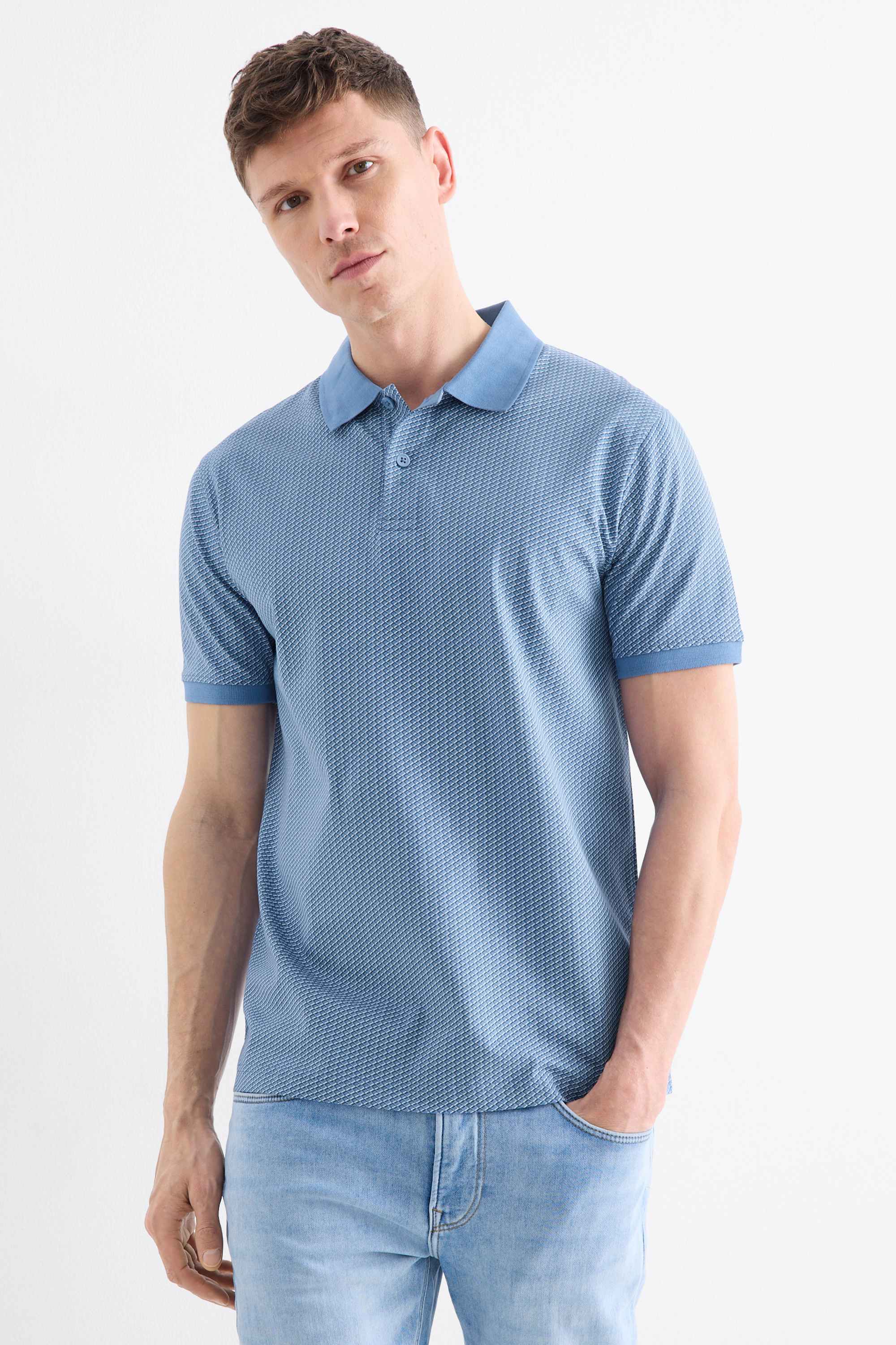 Polo shirt - regular fit - patterned blue