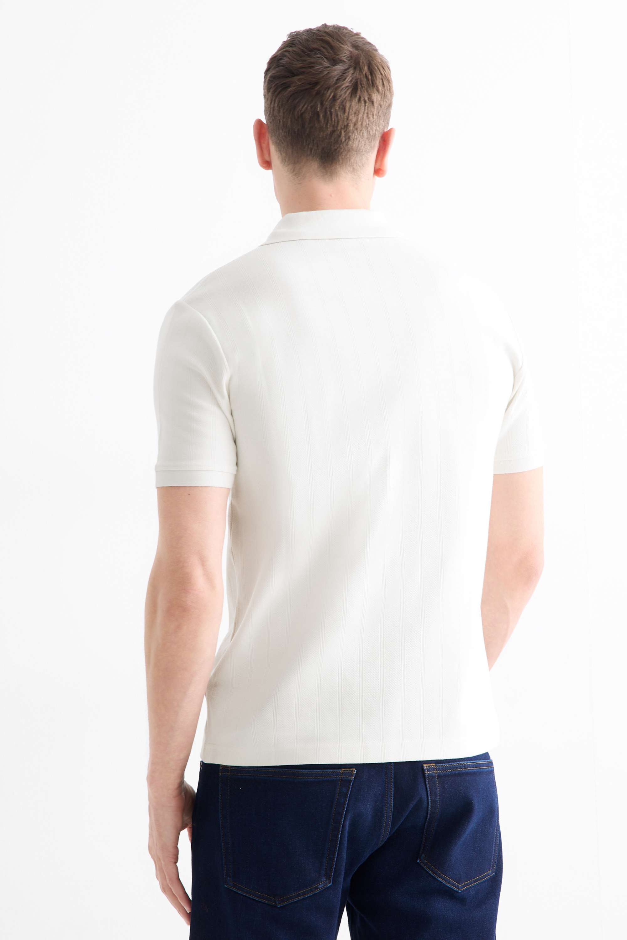 Polo shirt - relaxed fit - ribbed - textured cremewhite
