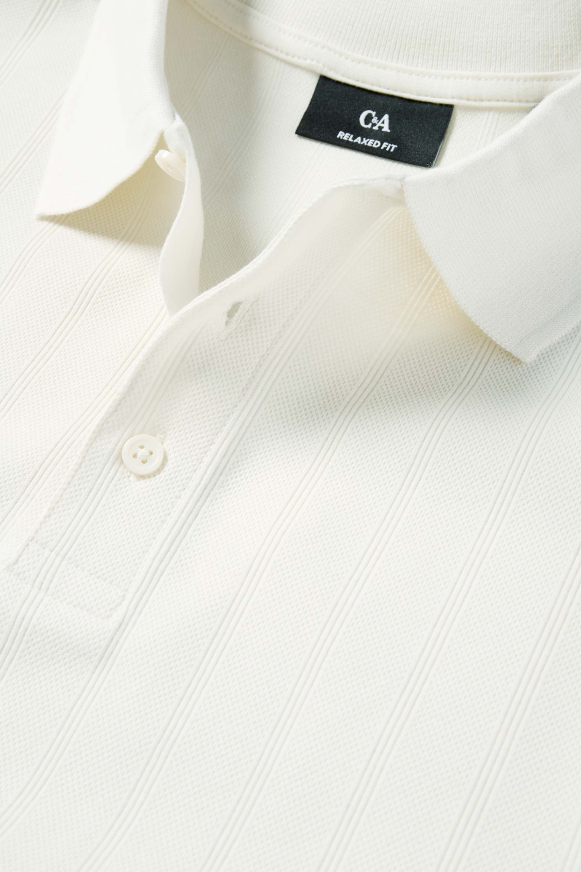 Polo shirt - relaxed fit - ribbed - textured cremewhite
