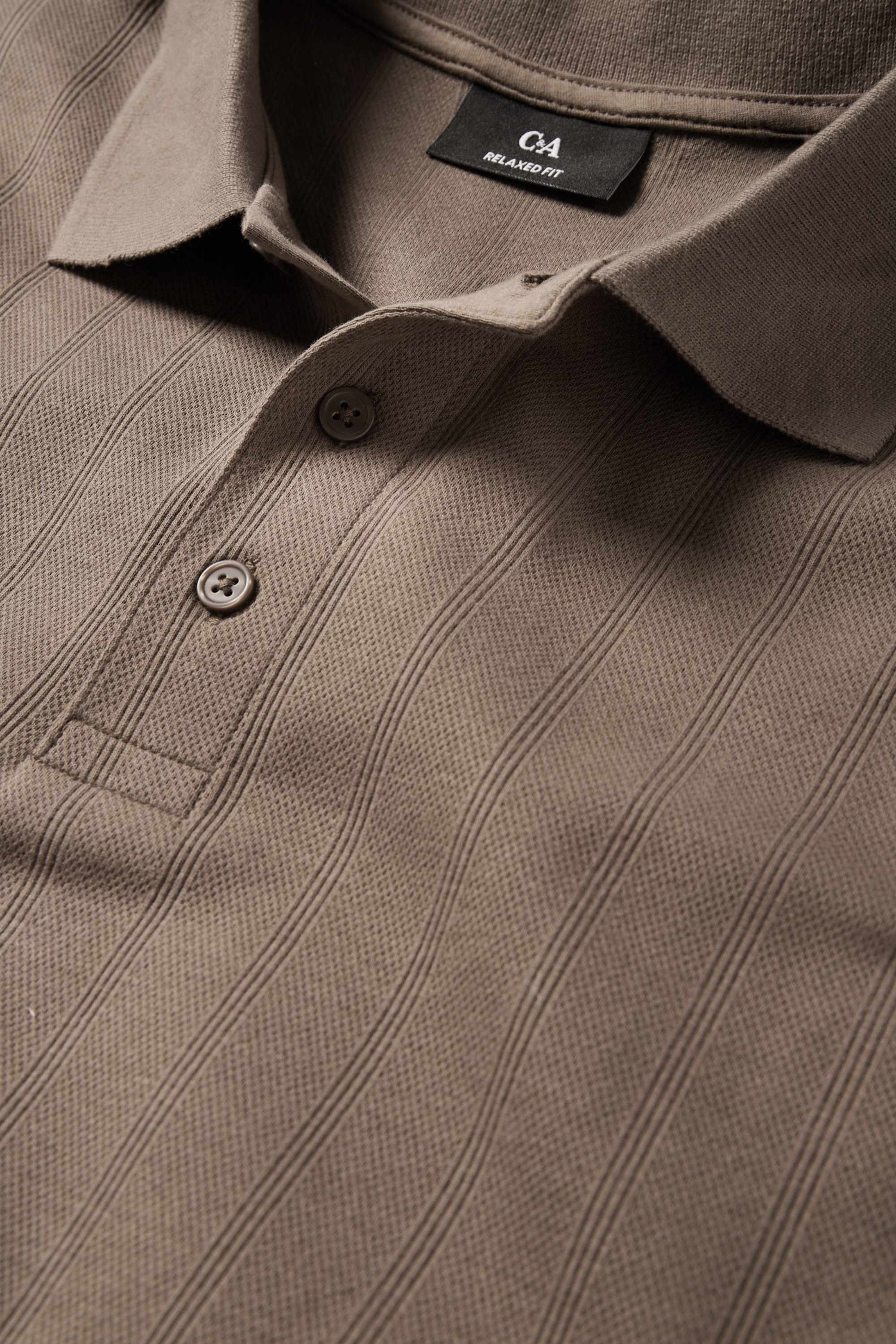 Polo shirt - relaxed fit - ribbed - textured dark brown