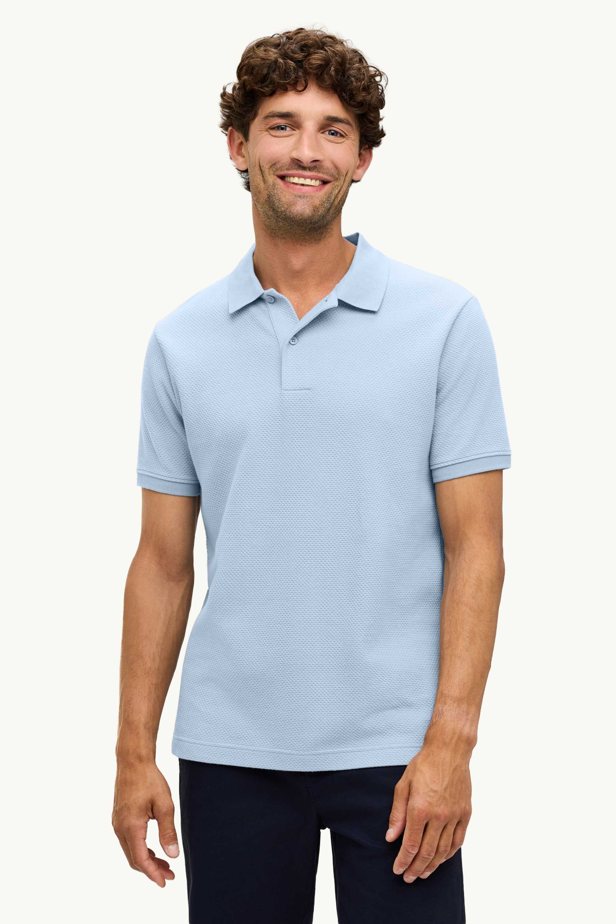 Polo shirt - regular fit - textured light blue