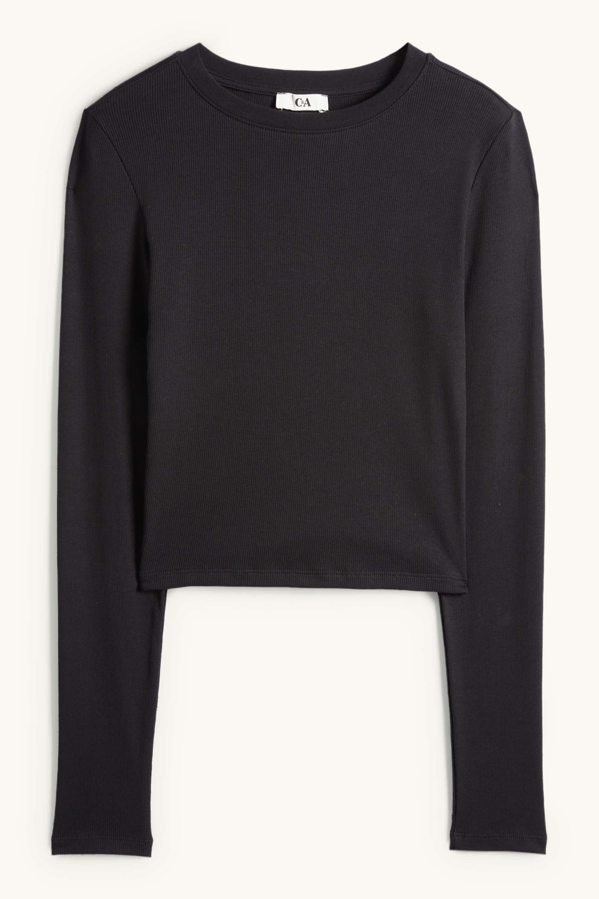 Cropped long sleeve top - slim fit - ribbed black