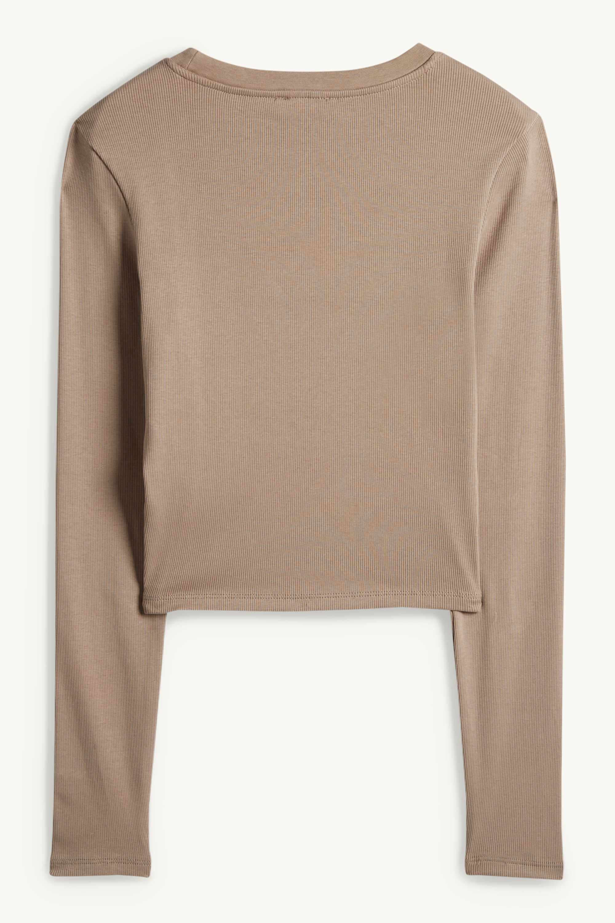 Cropped long sleeve top - slim fit - ribbed taupe