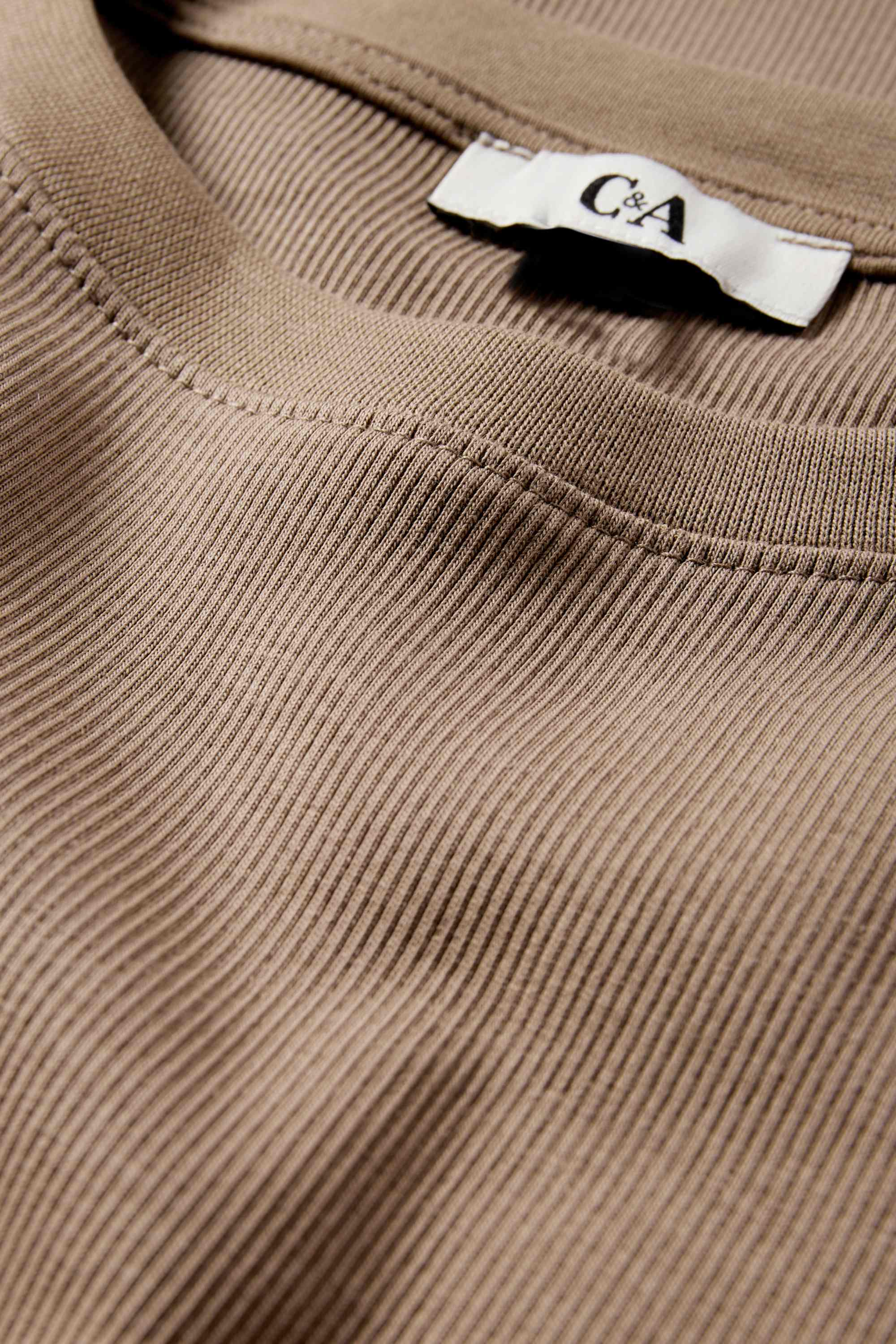 Cropped long sleeve top - slim fit - ribbed taupe