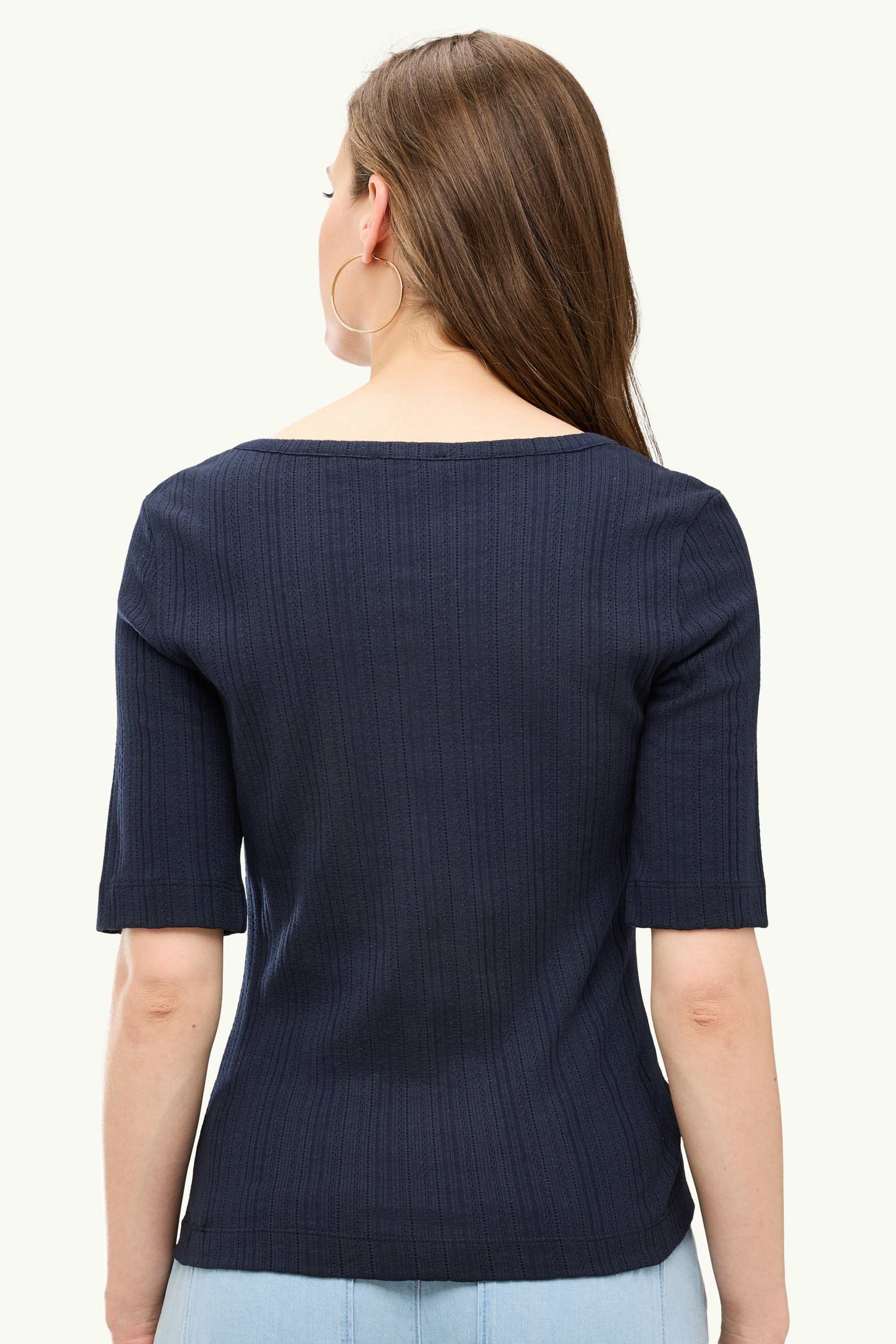 Henley T-shirt - regular fit - ribbed dark blue