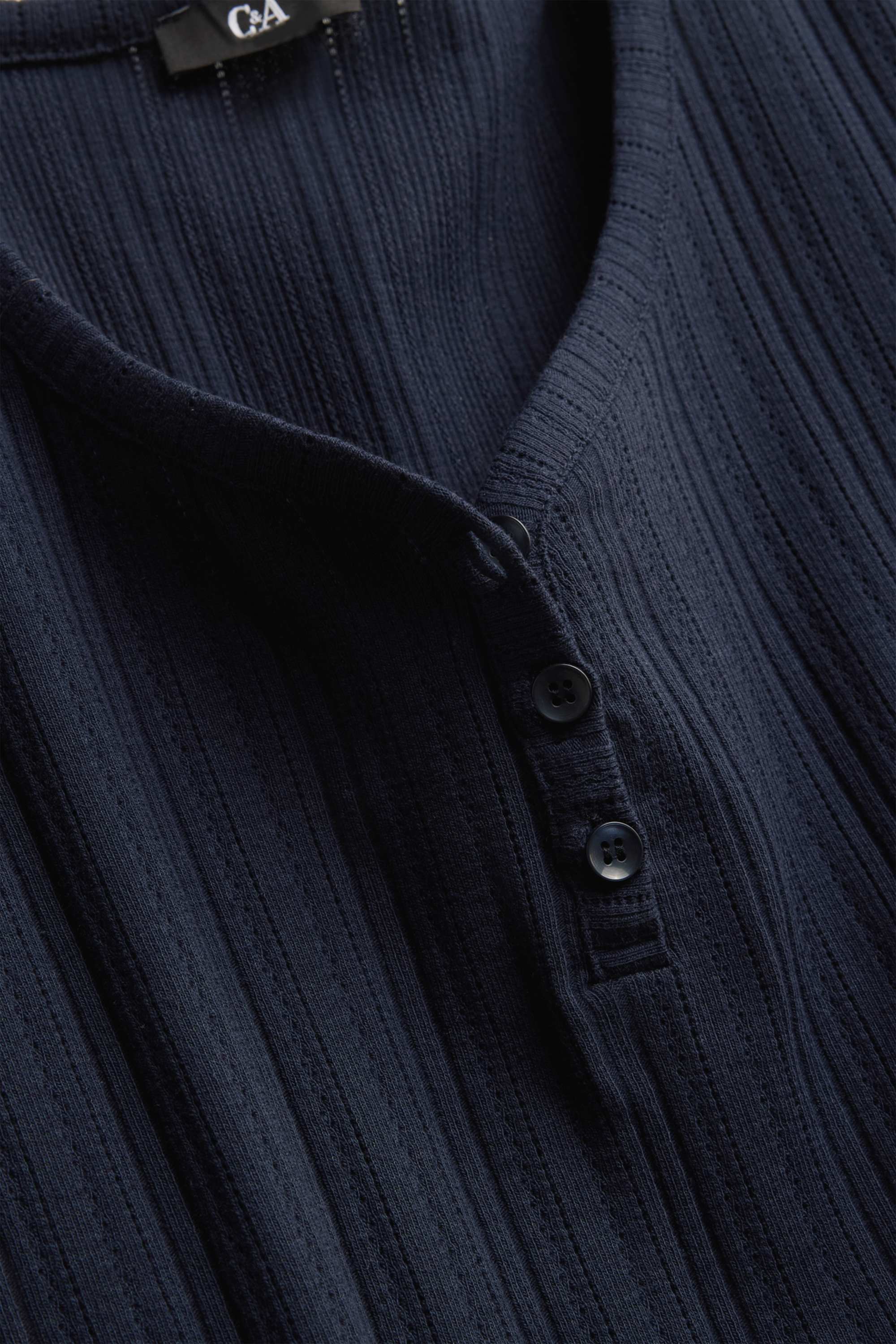 Henley T-shirt - regular fit - ribbed dark blue