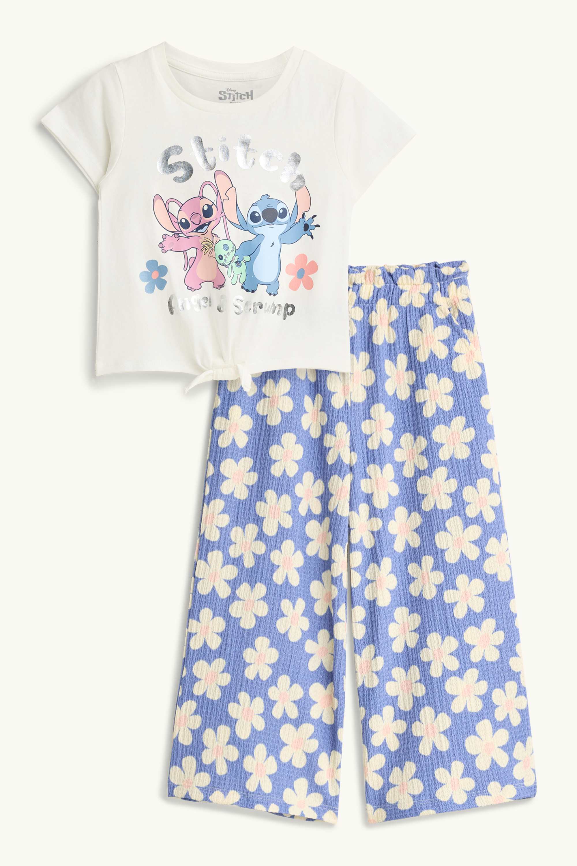 Lilo & Stitch - set - short sleeve T-shirt and cloth trousers white / blue