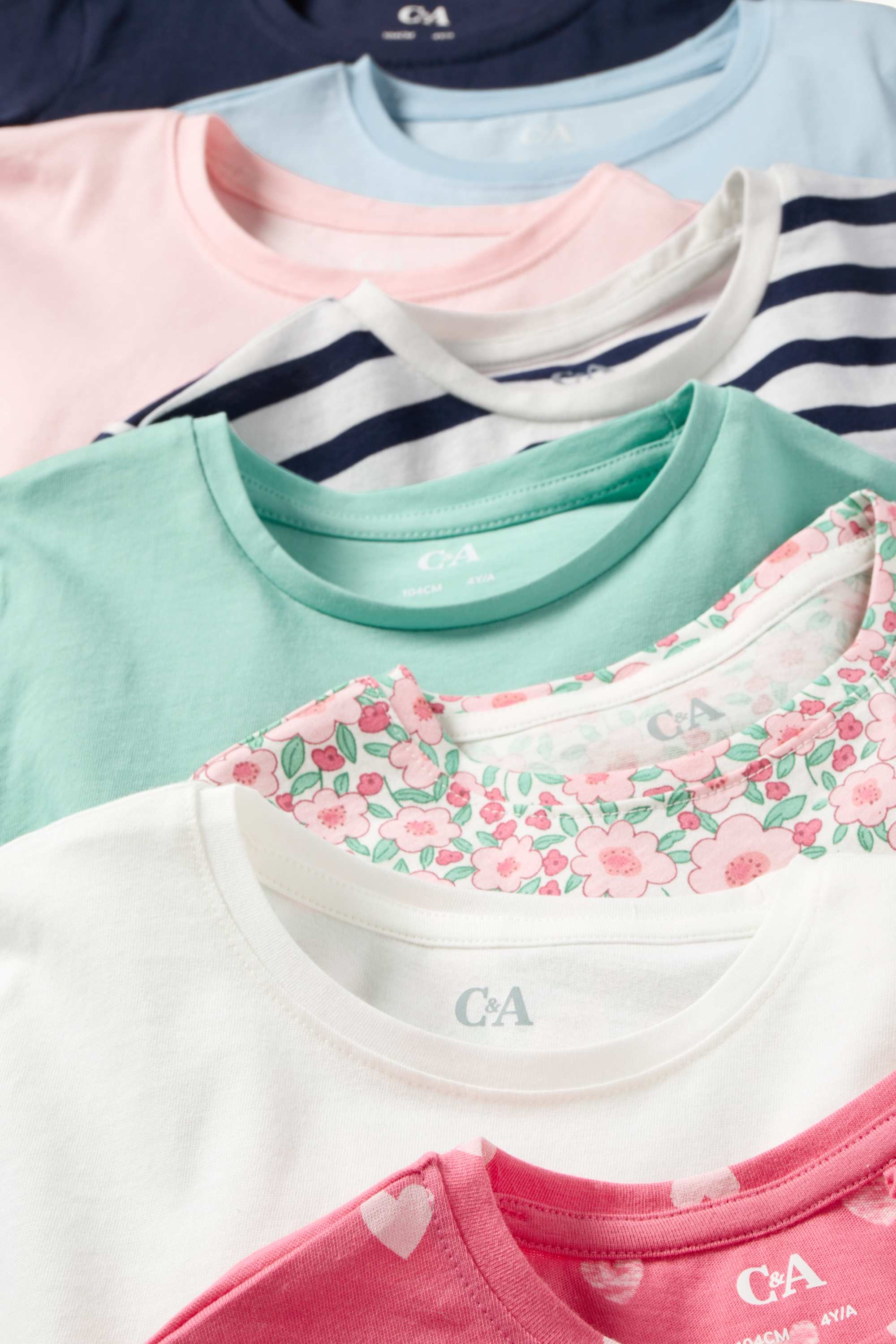 Multipack of 8 - heart and flowers - short sleeve T-shirt white / pink