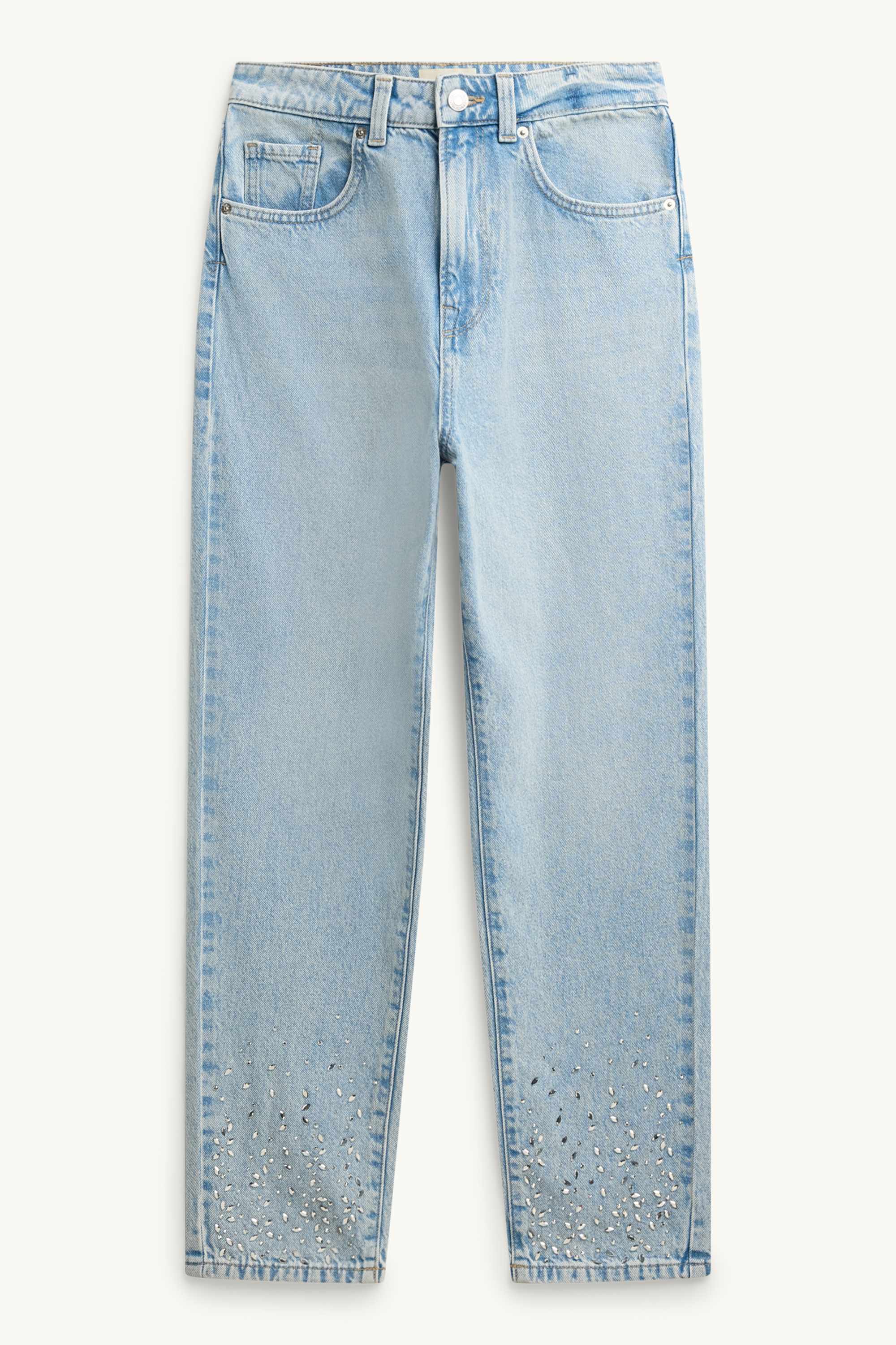 Mom jeans with rhinestones - high waist light blue