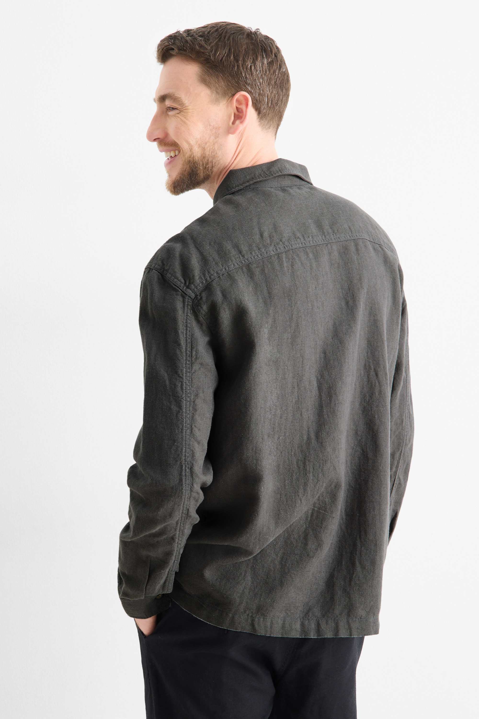 Shirt jacket - regular fit - kent collar - linen blend green