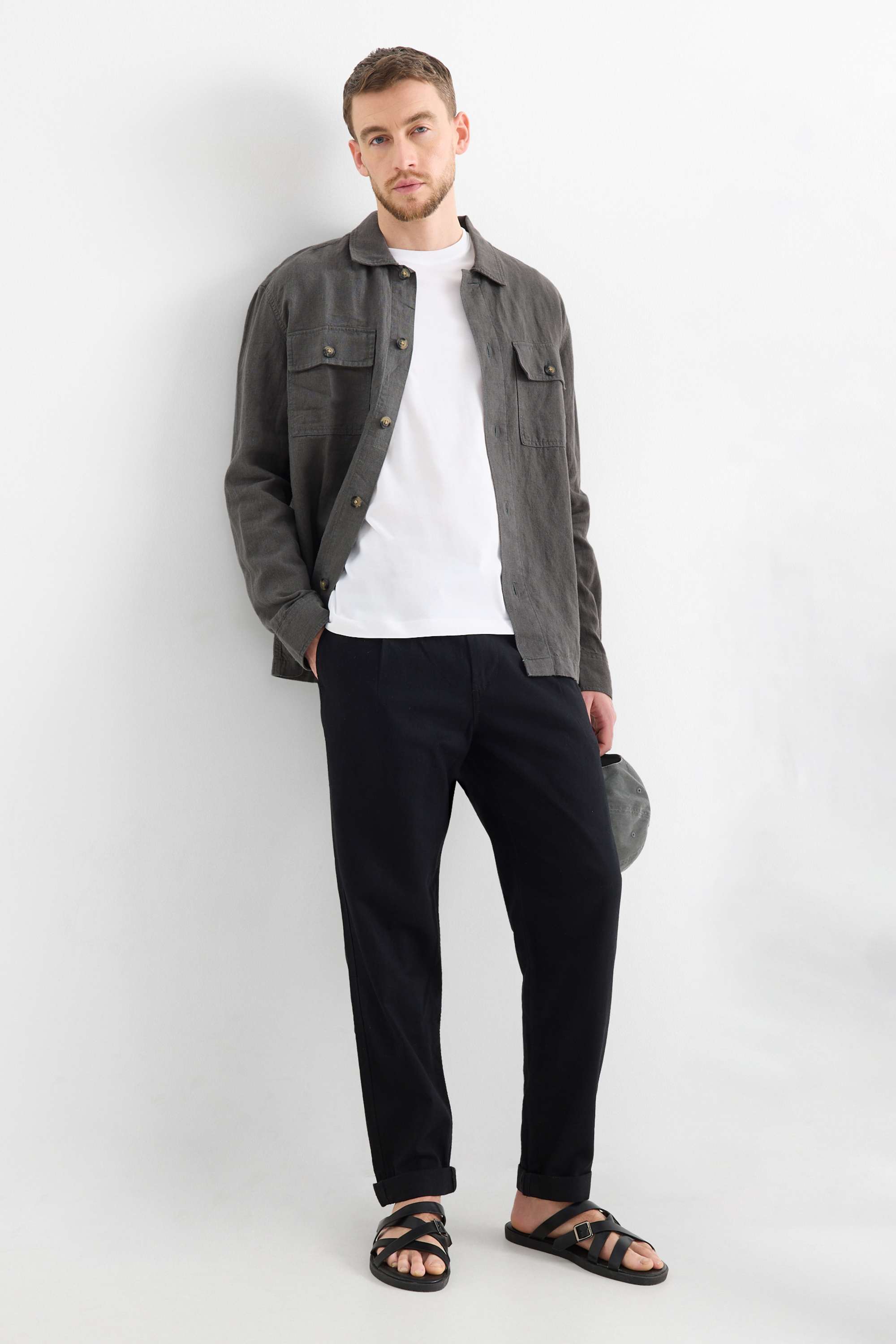 Shirt jacket - regular fit - kent collar - linen blend green