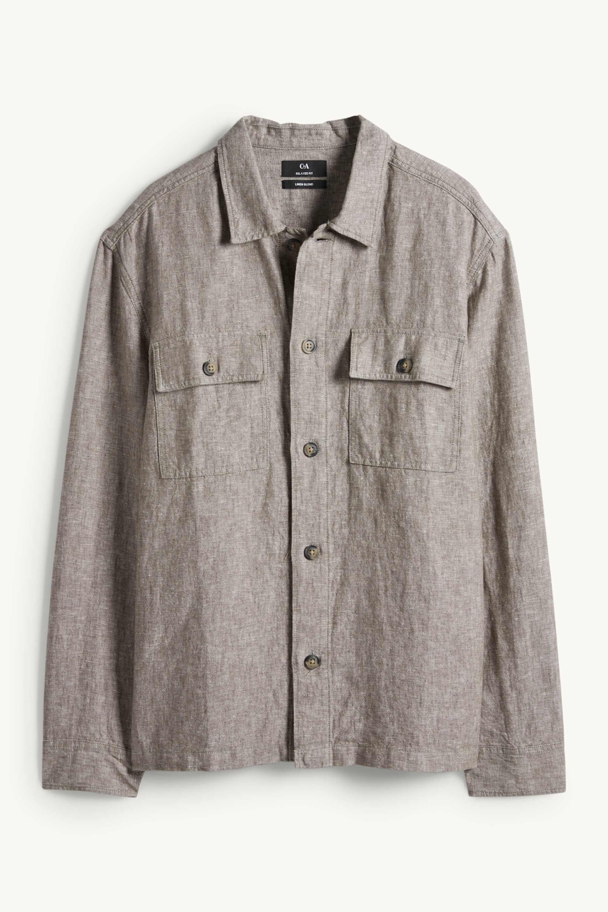 Shirt jacket - regular fit - kent collar - linen blend gray-melange