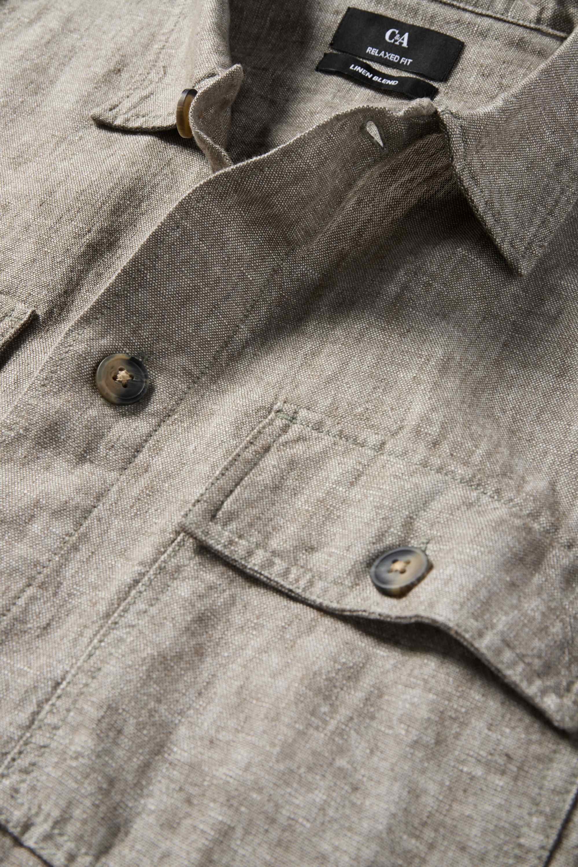 Shirt jacket - regular fit - kent collar - linen blend gray-melange