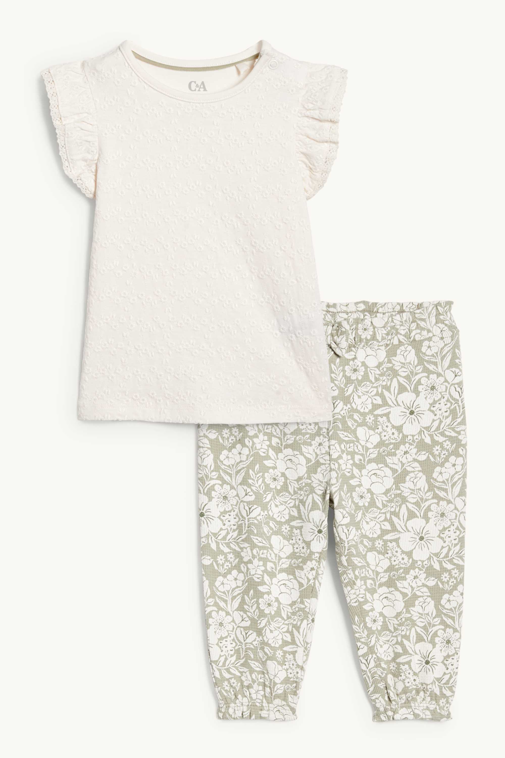 Floral - baby outfit - 2 piece green / cremewhite
