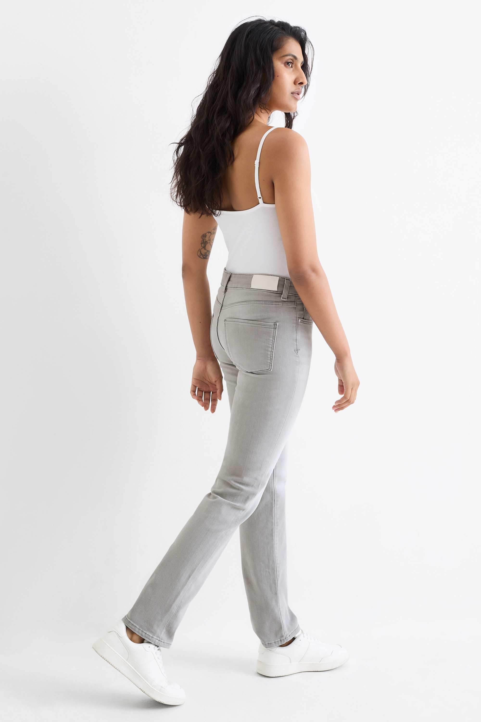 Straight jeans - mid-rise waist - LYCRA® denim-light gray
