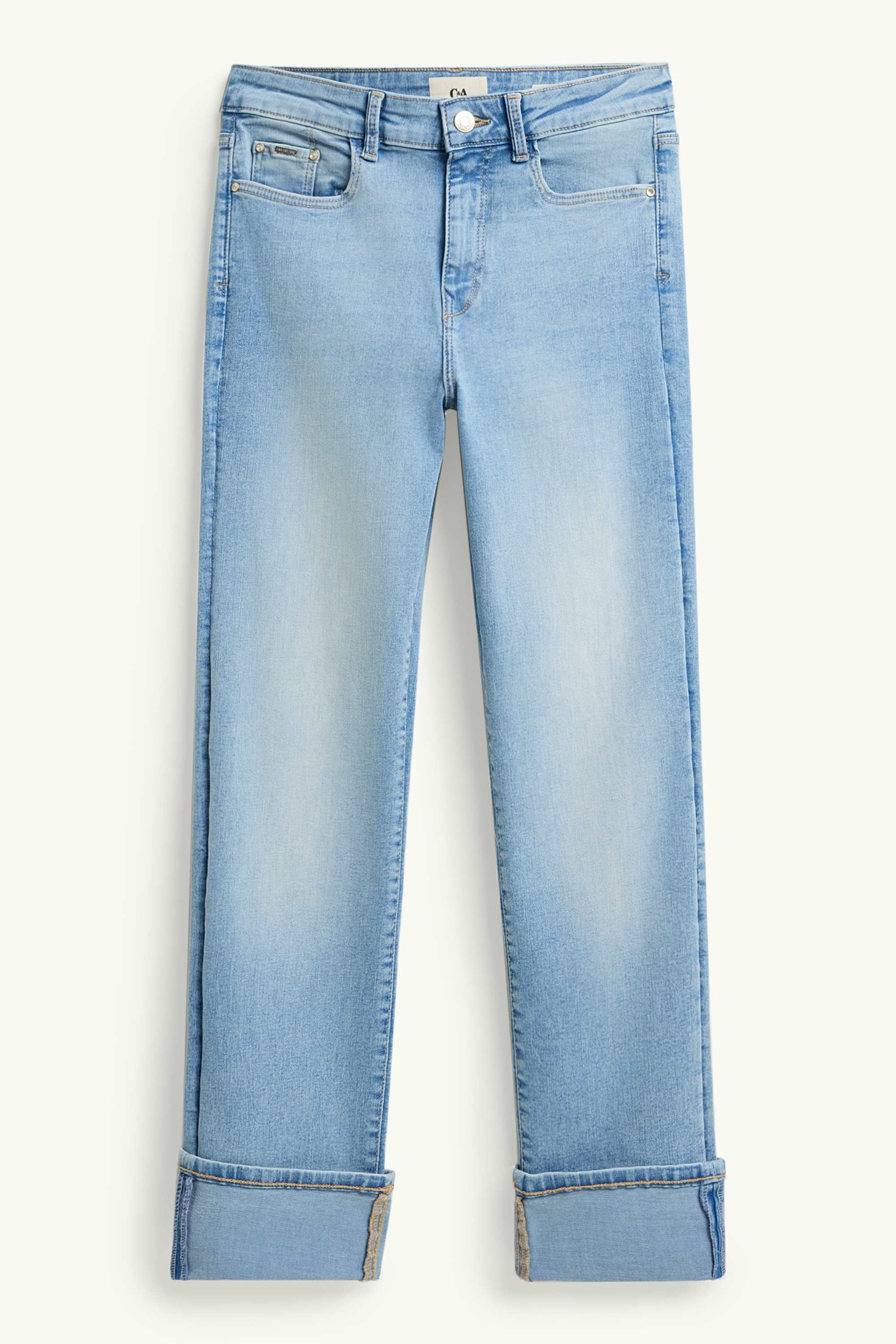 Cropped straight jeans - mid-rise waist - LYCRA® light blue