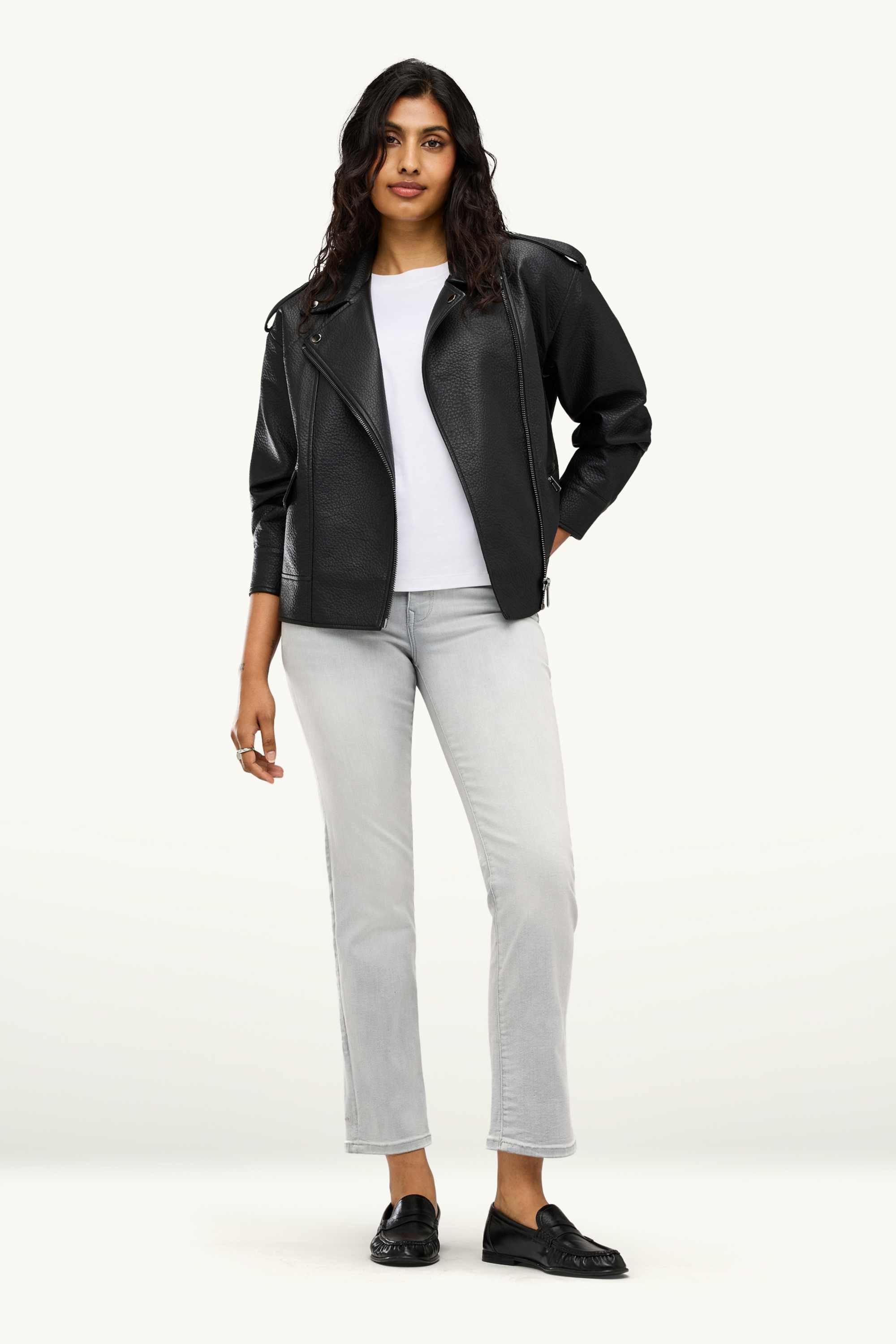 Cropped straight jeans - mid-rise waist - LYCRA® denim-light gray