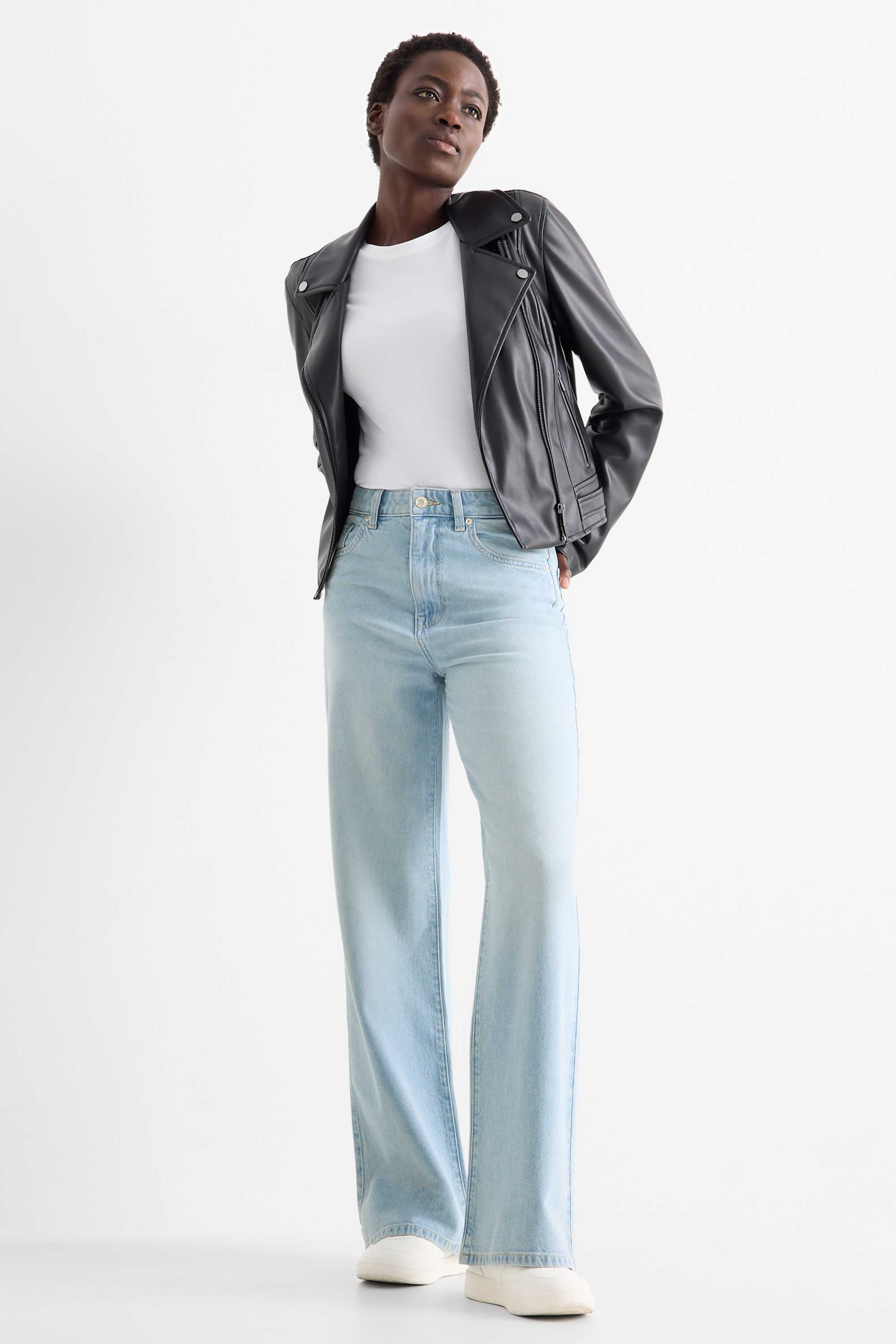 Wide leg jeans - high waist denim-light blue