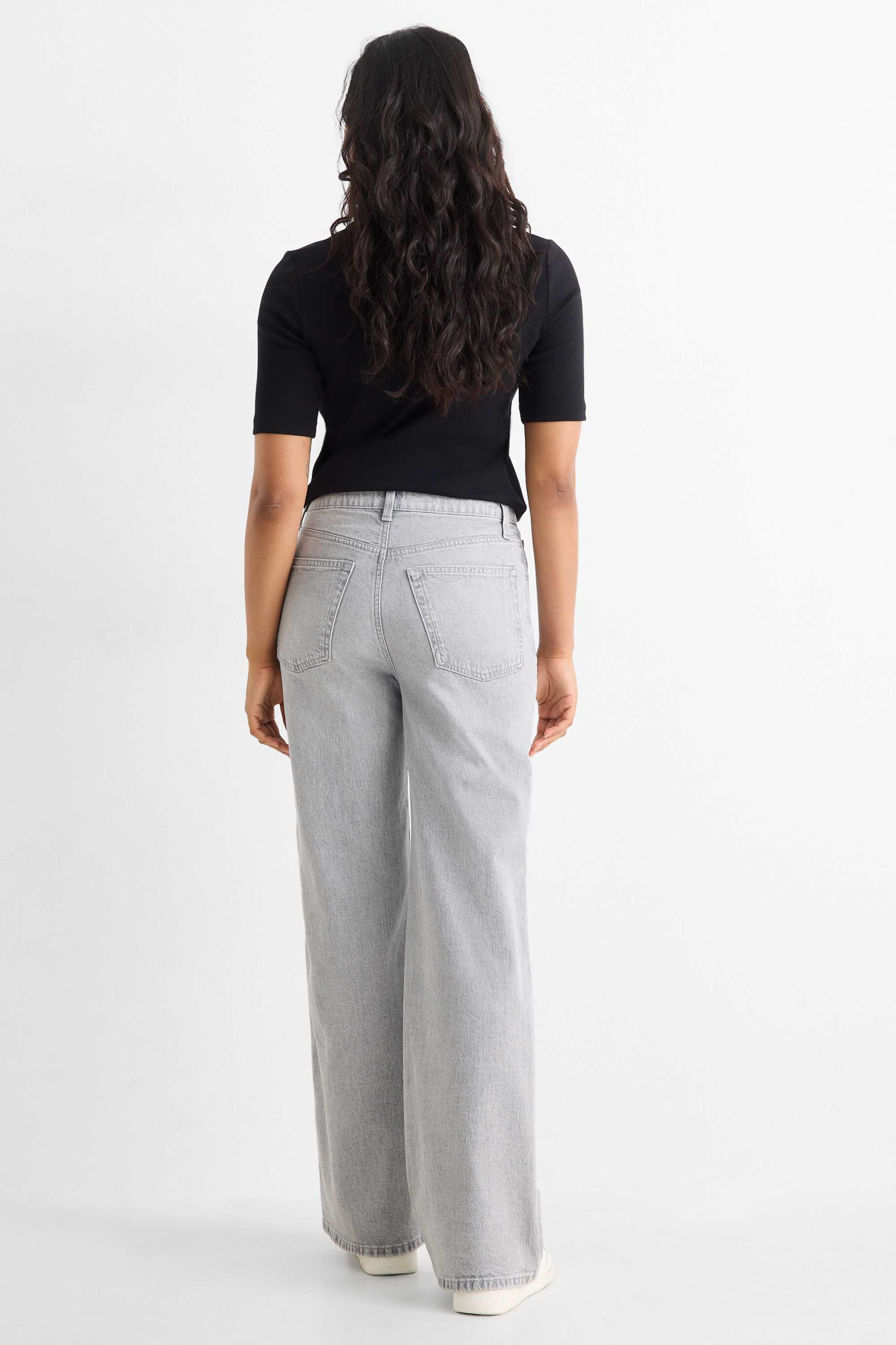 Wide leg jeans - high waist denim-light gray
