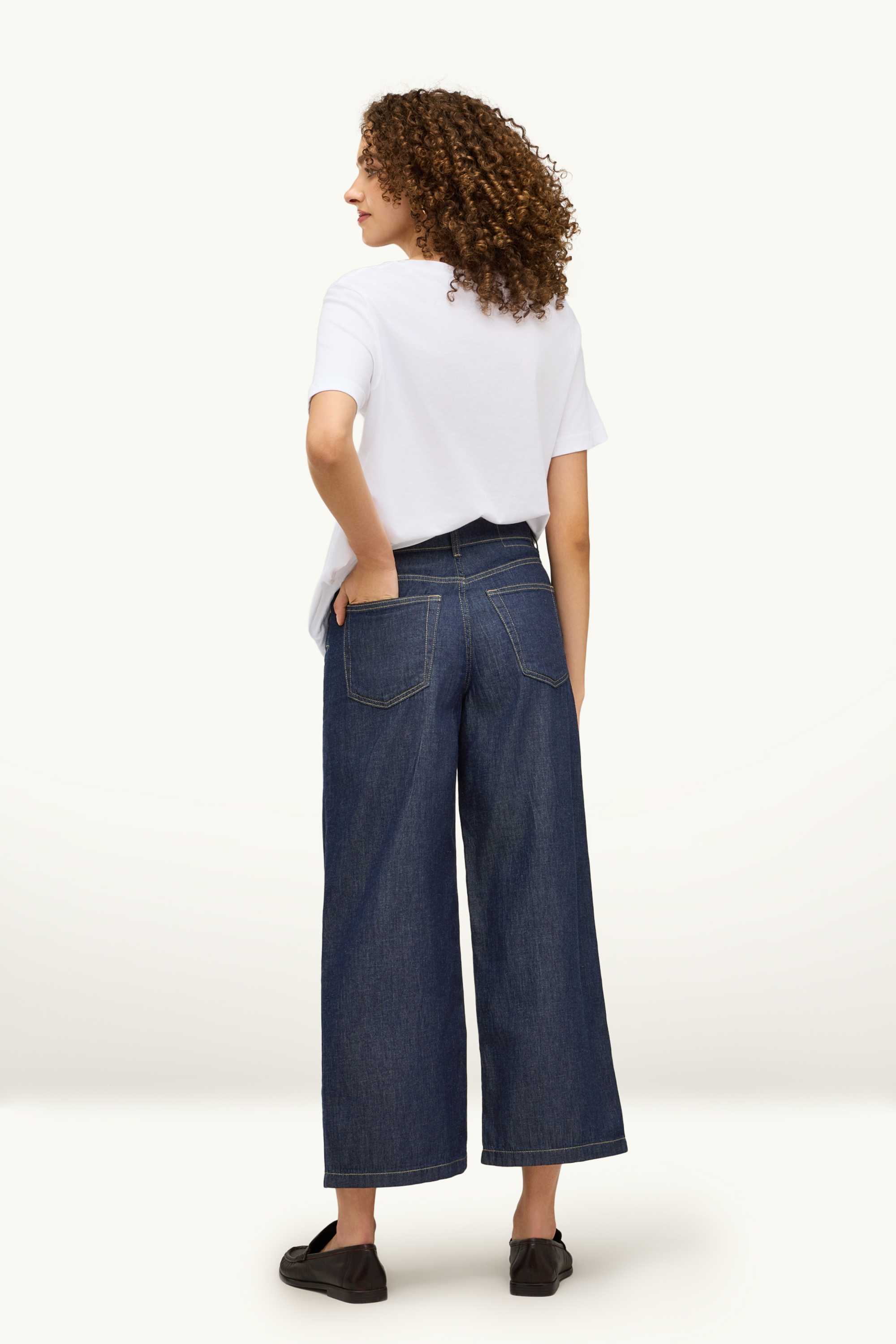 Cropped wide leg jeans - mid-rise waist denim-dark blue
