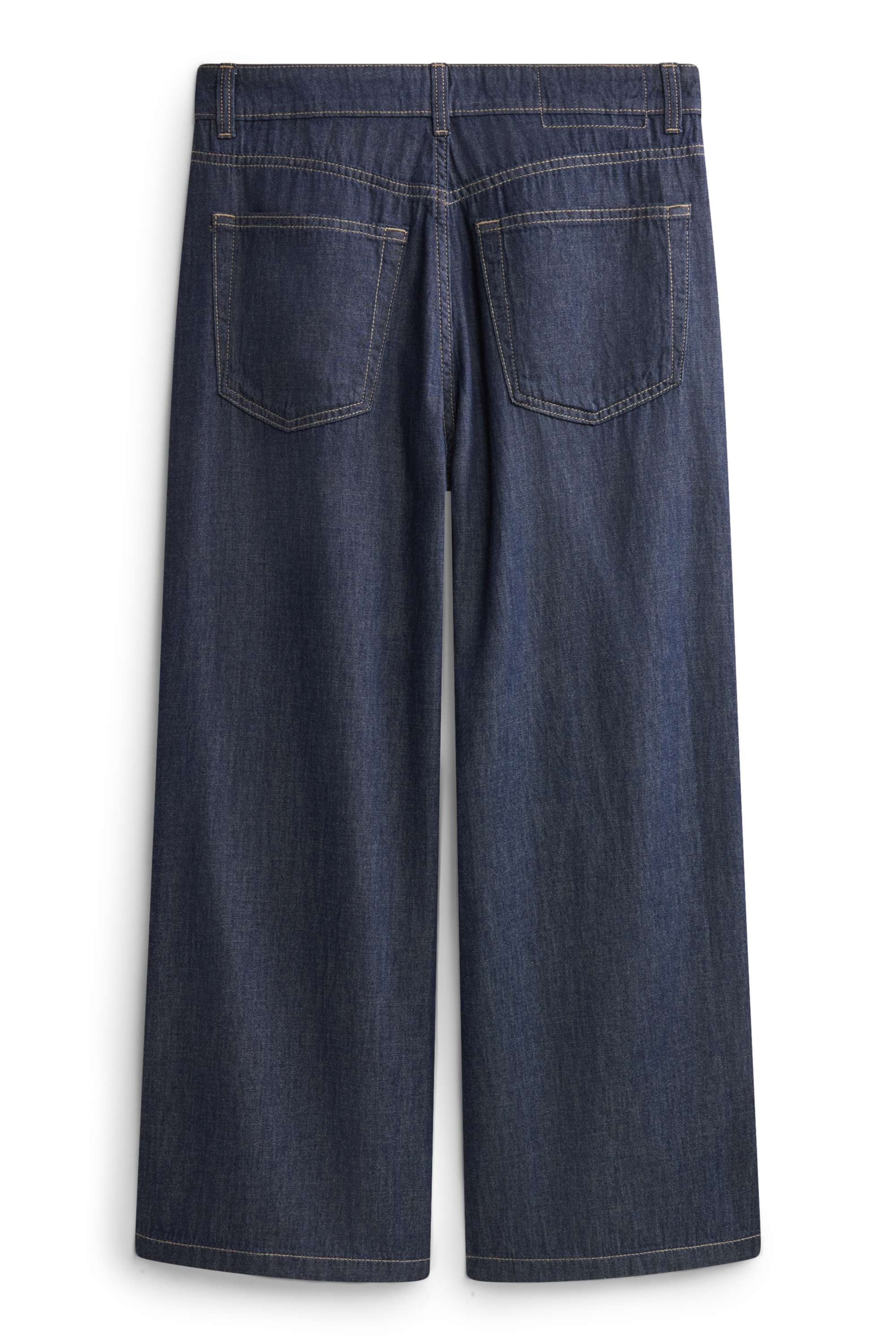 Cropped wide leg jeans - mid-rise waist denim-dark blue