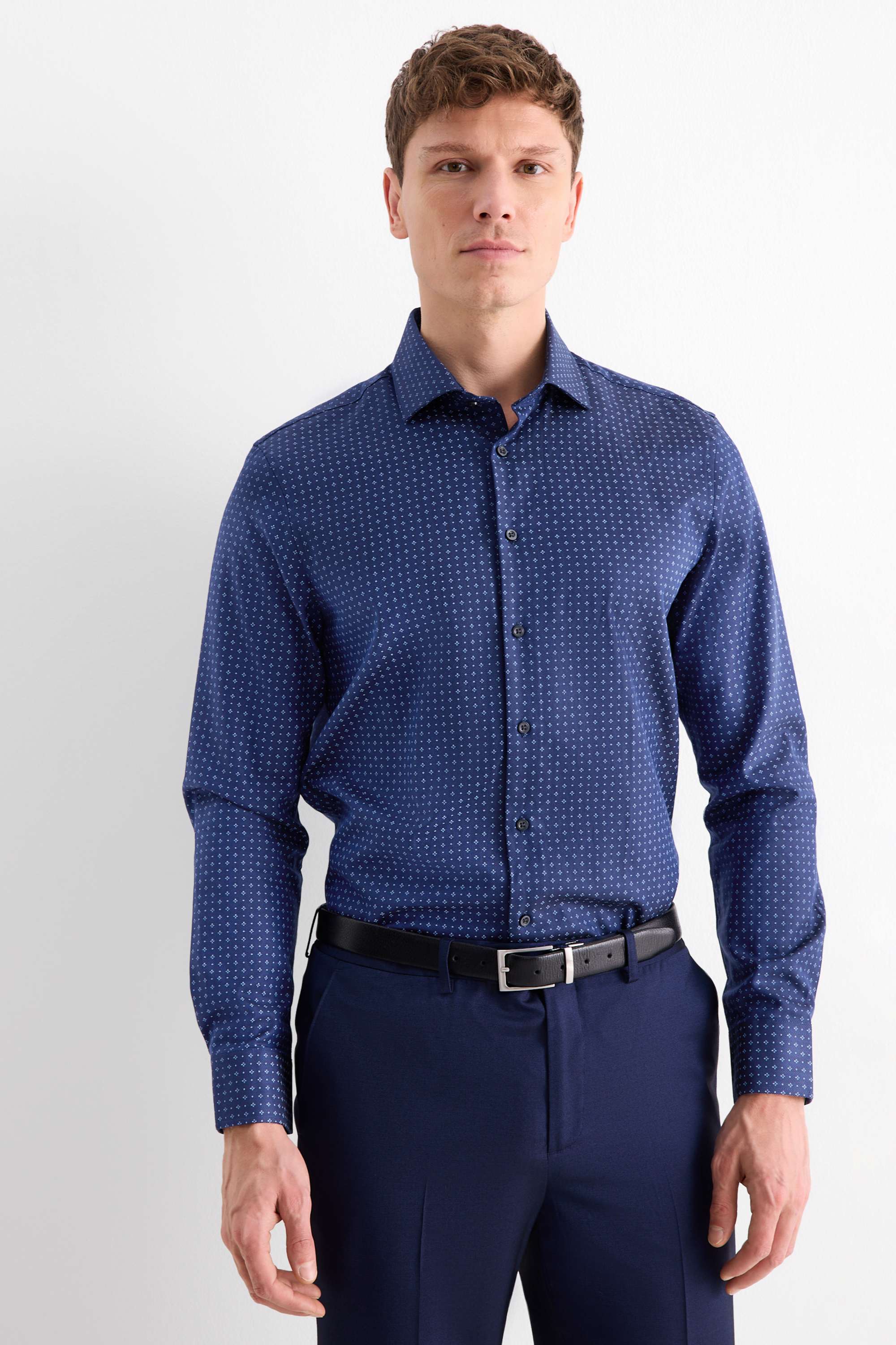 Business shirt - regular fit - cutaway collar - easy-iron dark blue