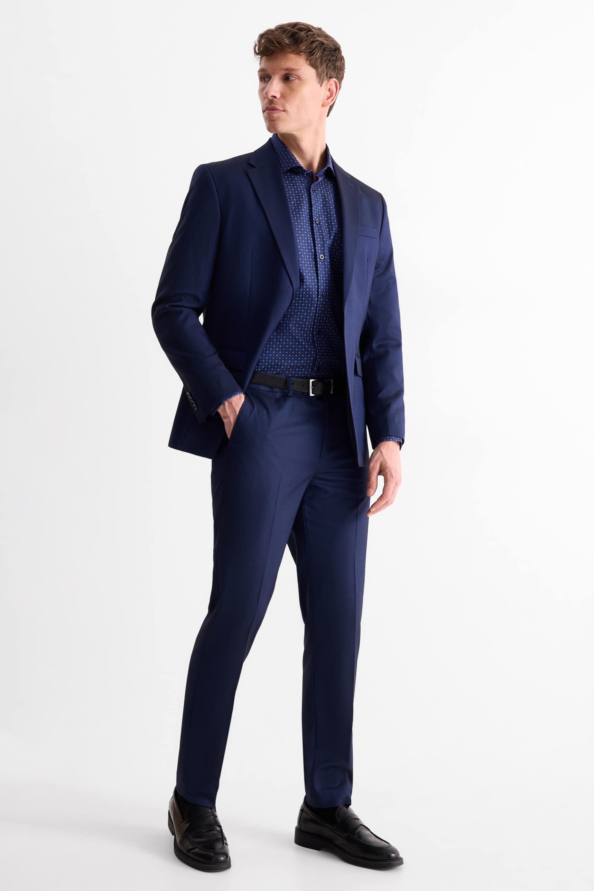 Business shirt - regular fit - cutaway collar - easy-iron dark blue
