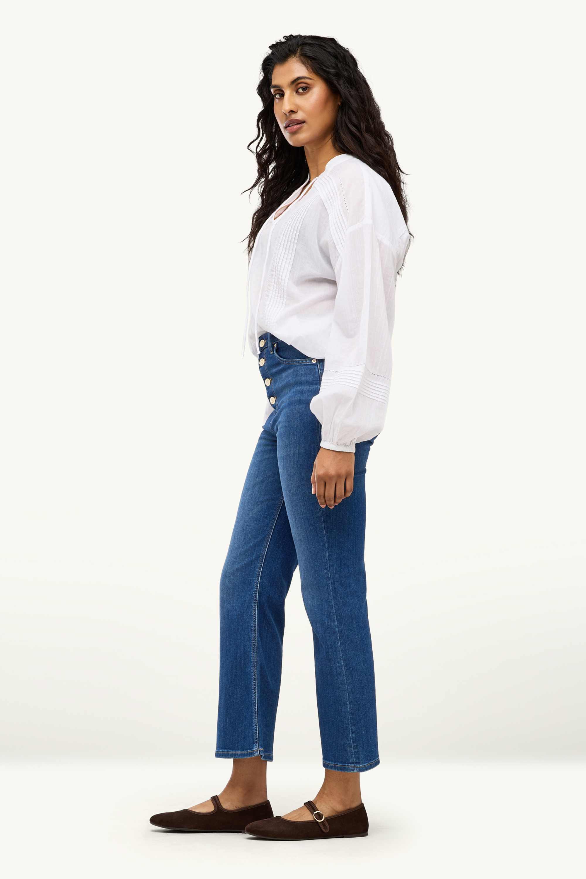 Cropped flared jeans - high waist denim-dark blue