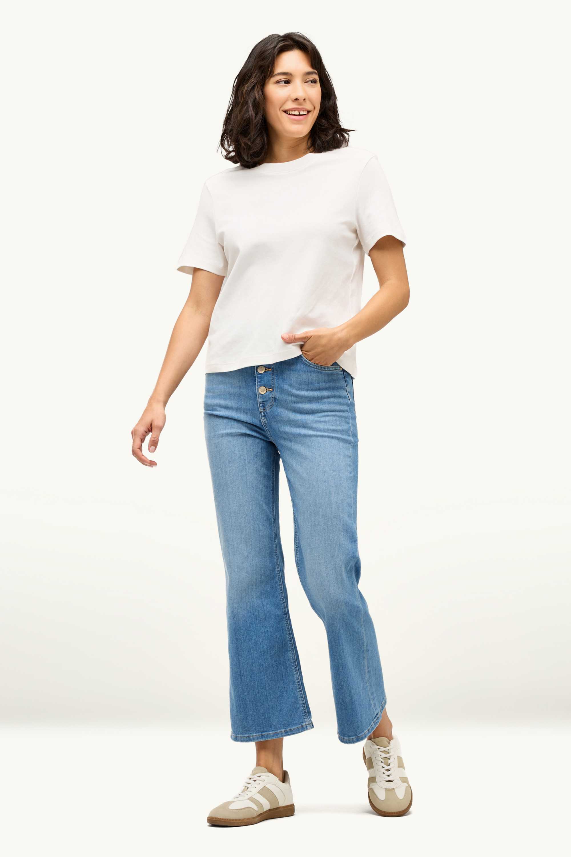 Cropped flared jeans - high waist denim-light blue