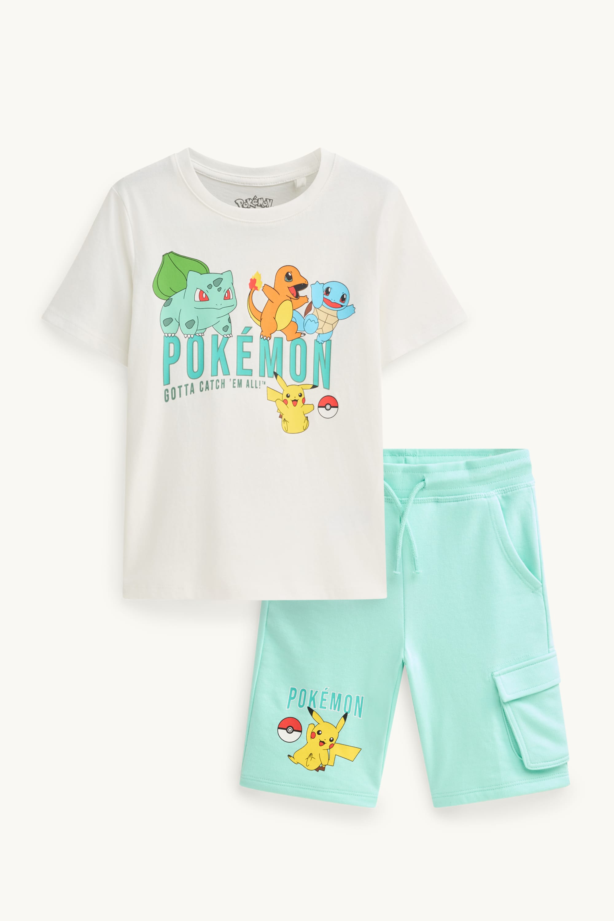 Pokémon - set - short sleeve T-shirt and shorts - 2 piece white / turquoise