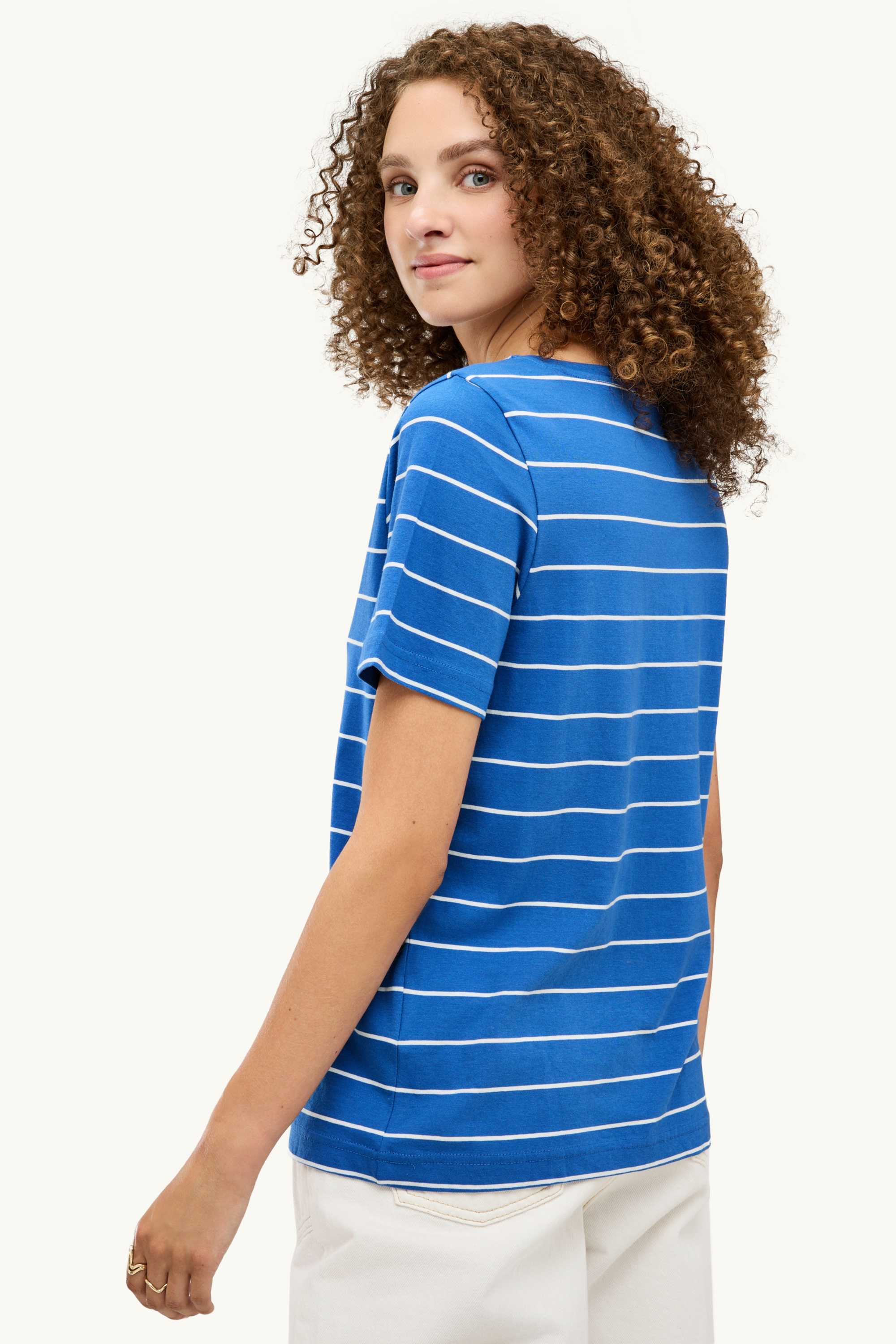 V-neck T-shirt - regular fit - striped blue