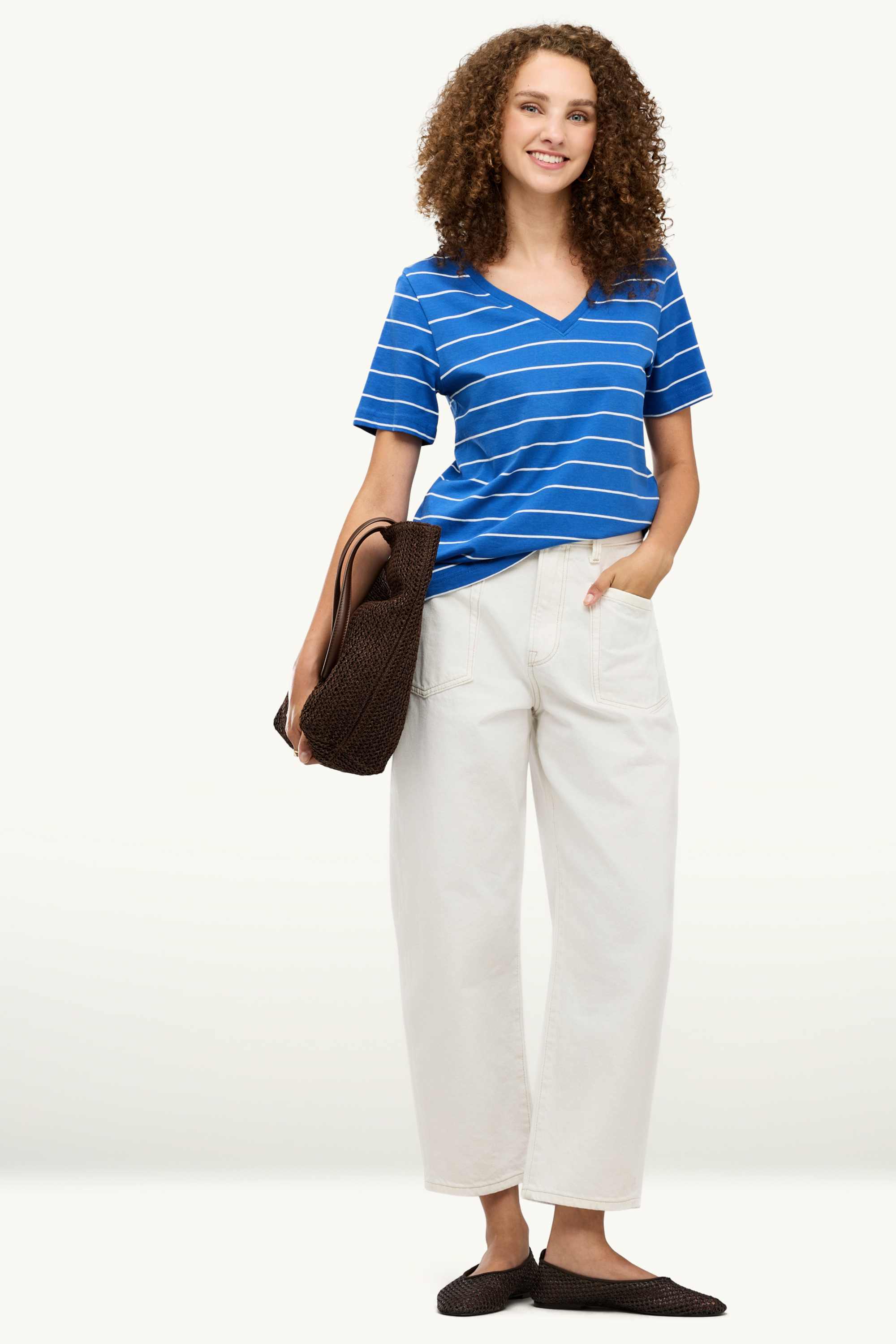 V-neck T-shirt - regular fit - striped blue