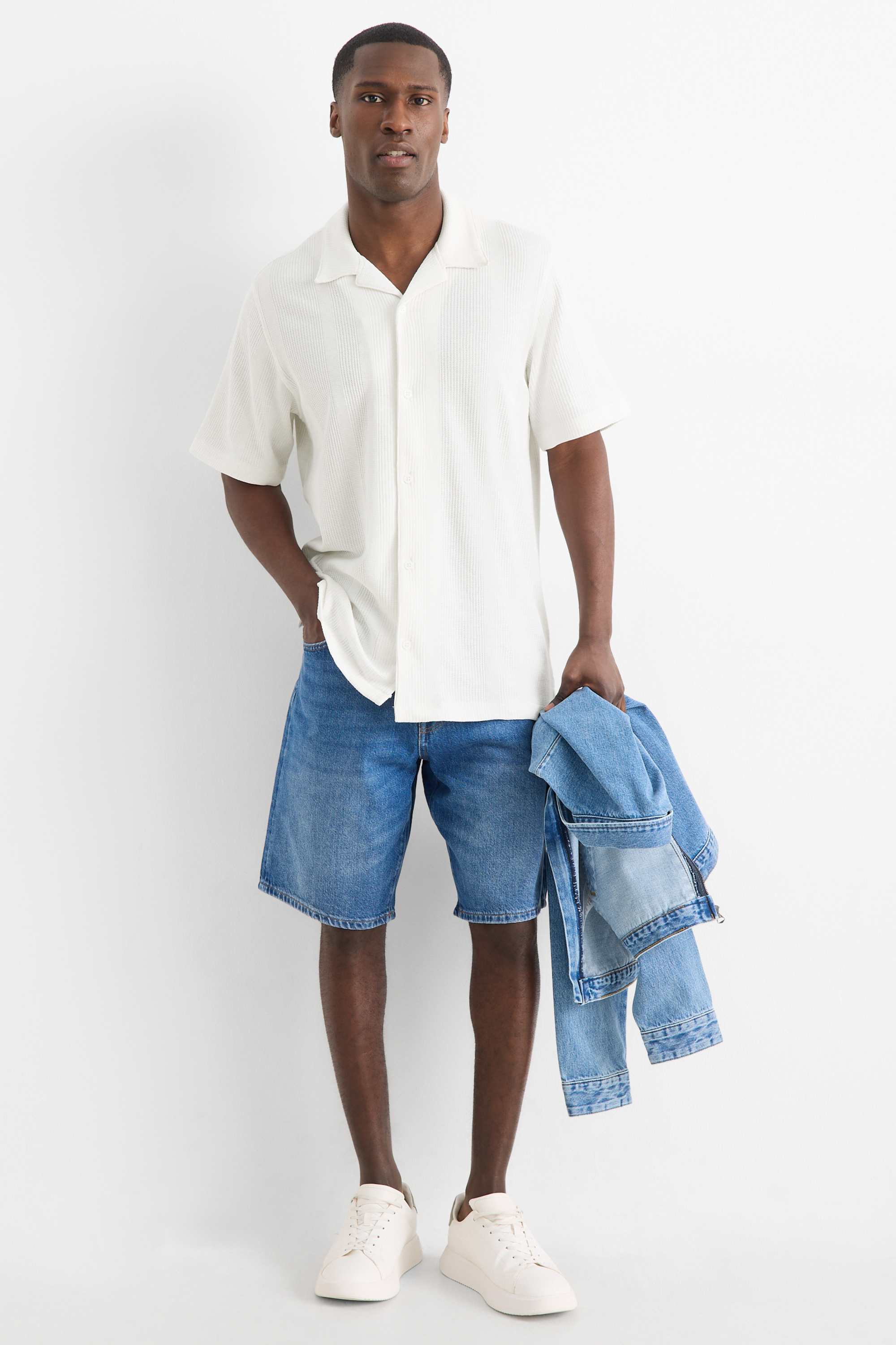 Shirt - regular fit - lapel collar - textured white
