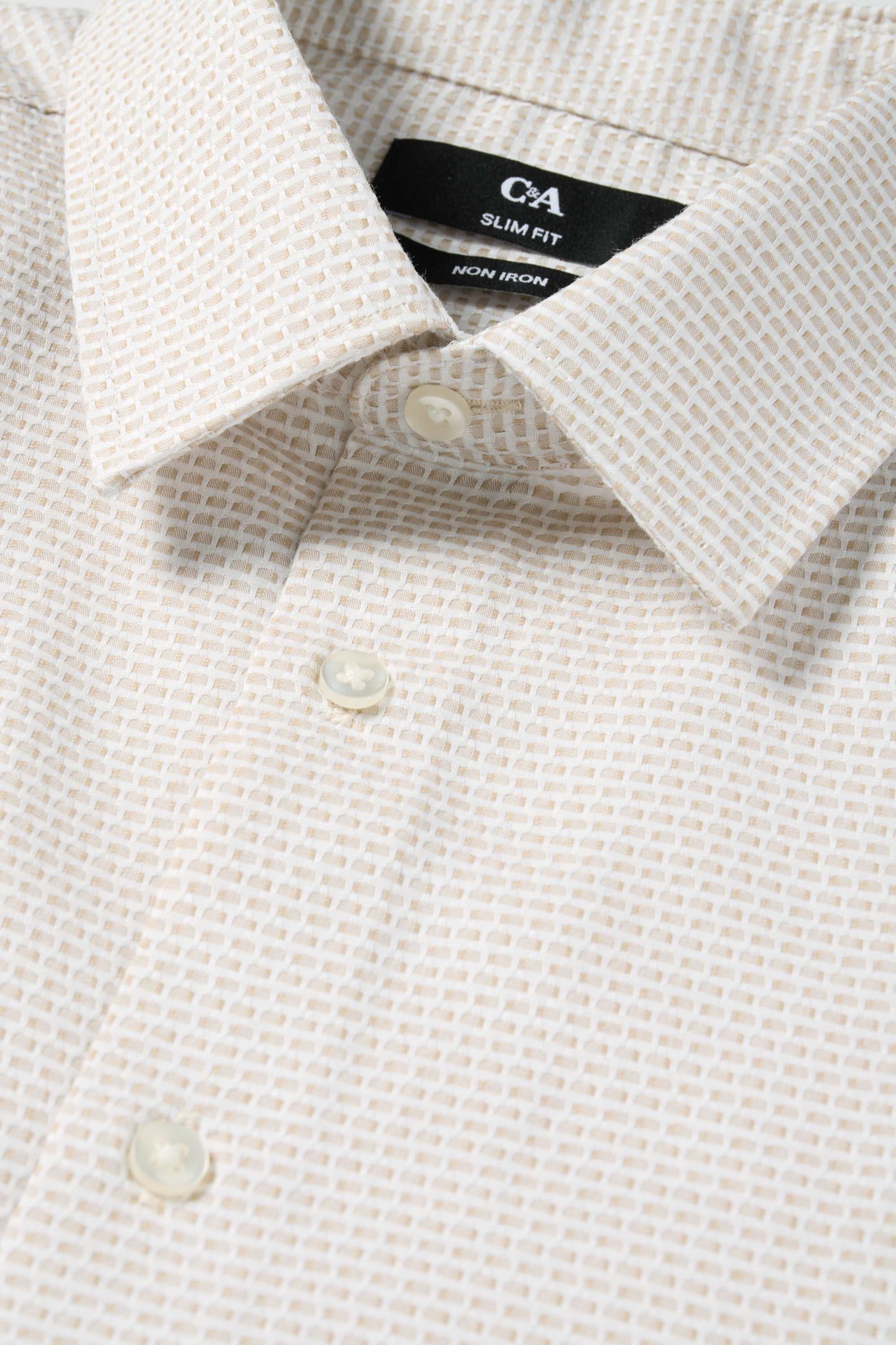 Business shirt - slim fit - kent collar - easy-iron - textured light beige
