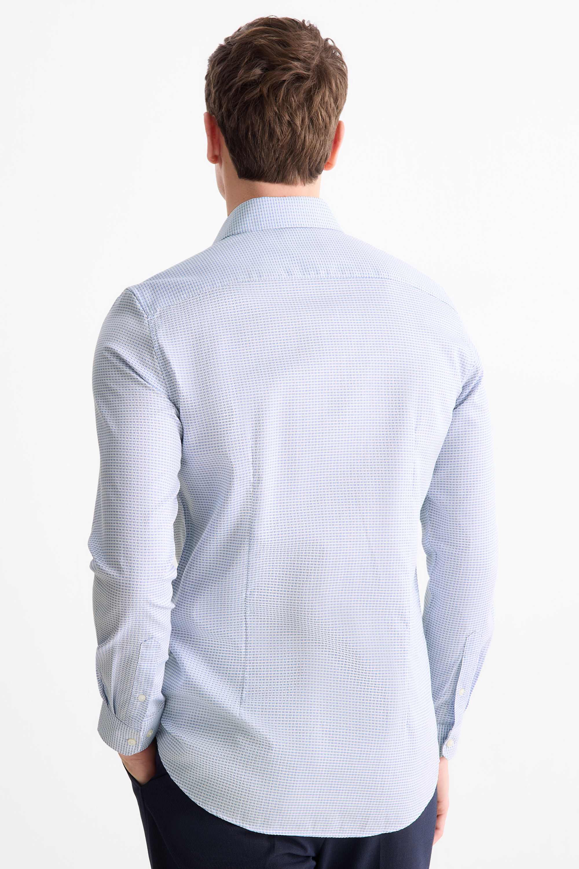 Business shirt - slim fit - kent collar - easy-iron - textured white / light blue
