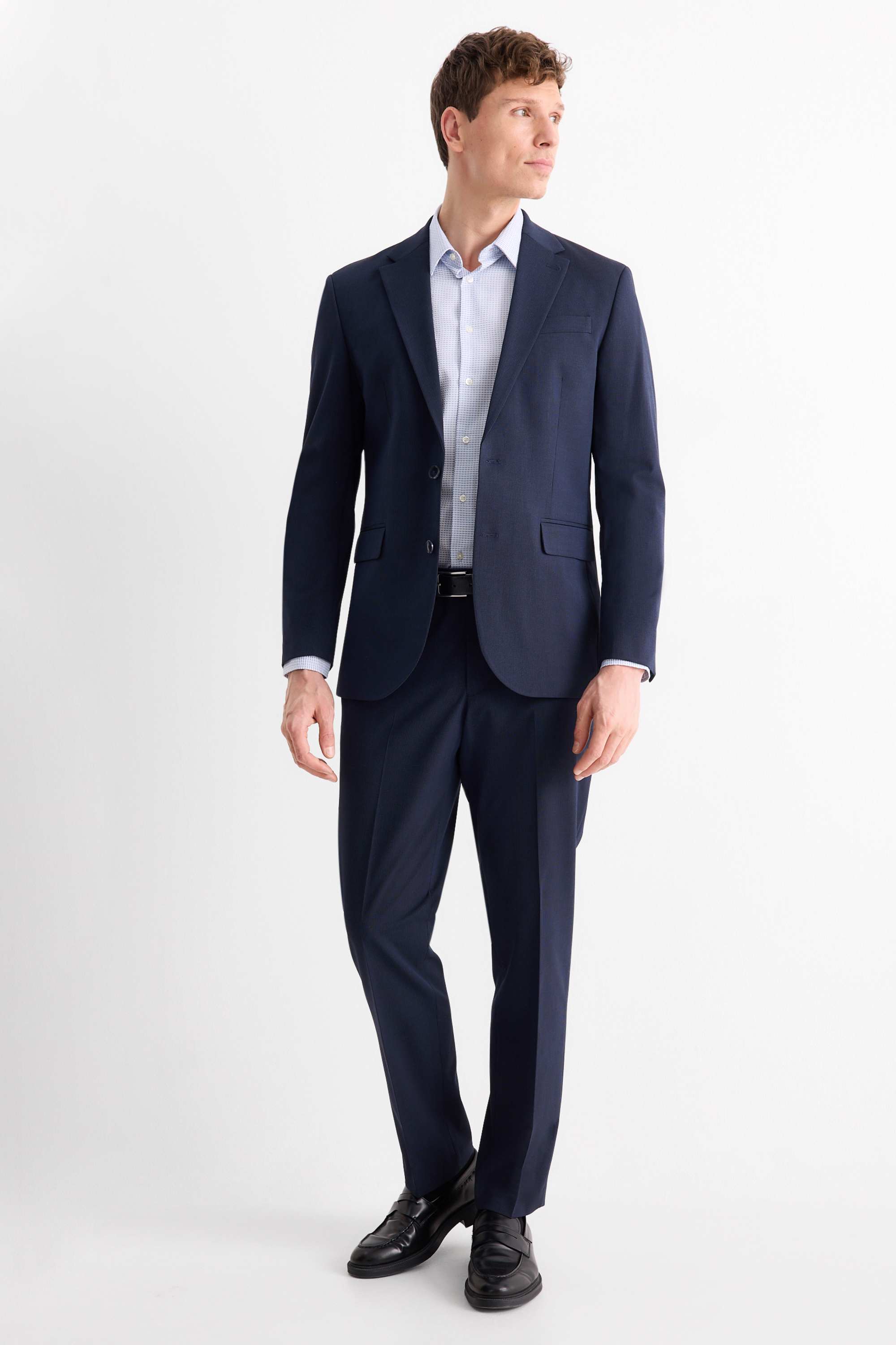 Business shirt - slim fit - kent collar - easy-iron - textured white / light blue