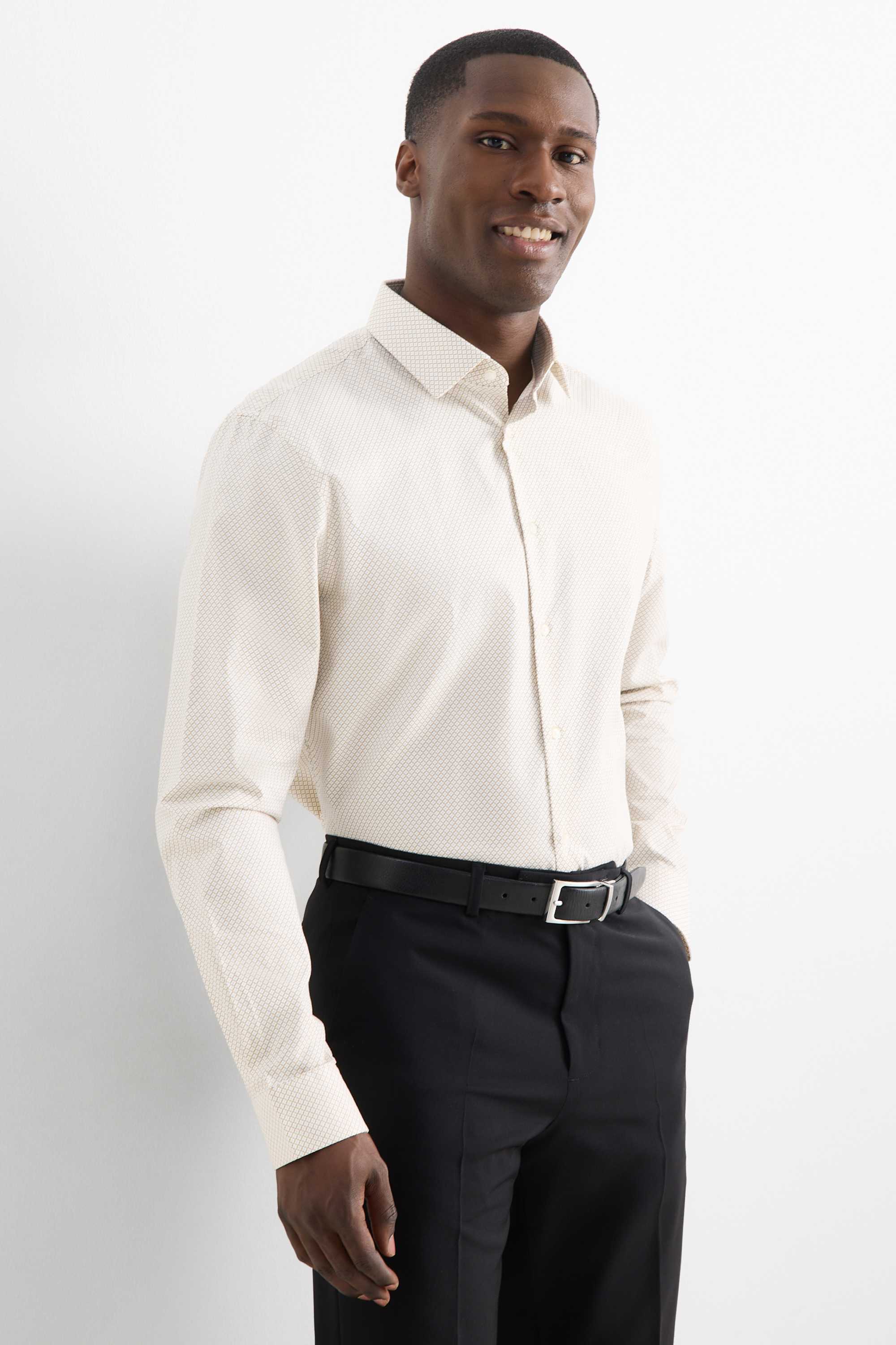 Business shirt - regular fit - kent collar - easy-iron - patterned white / beige