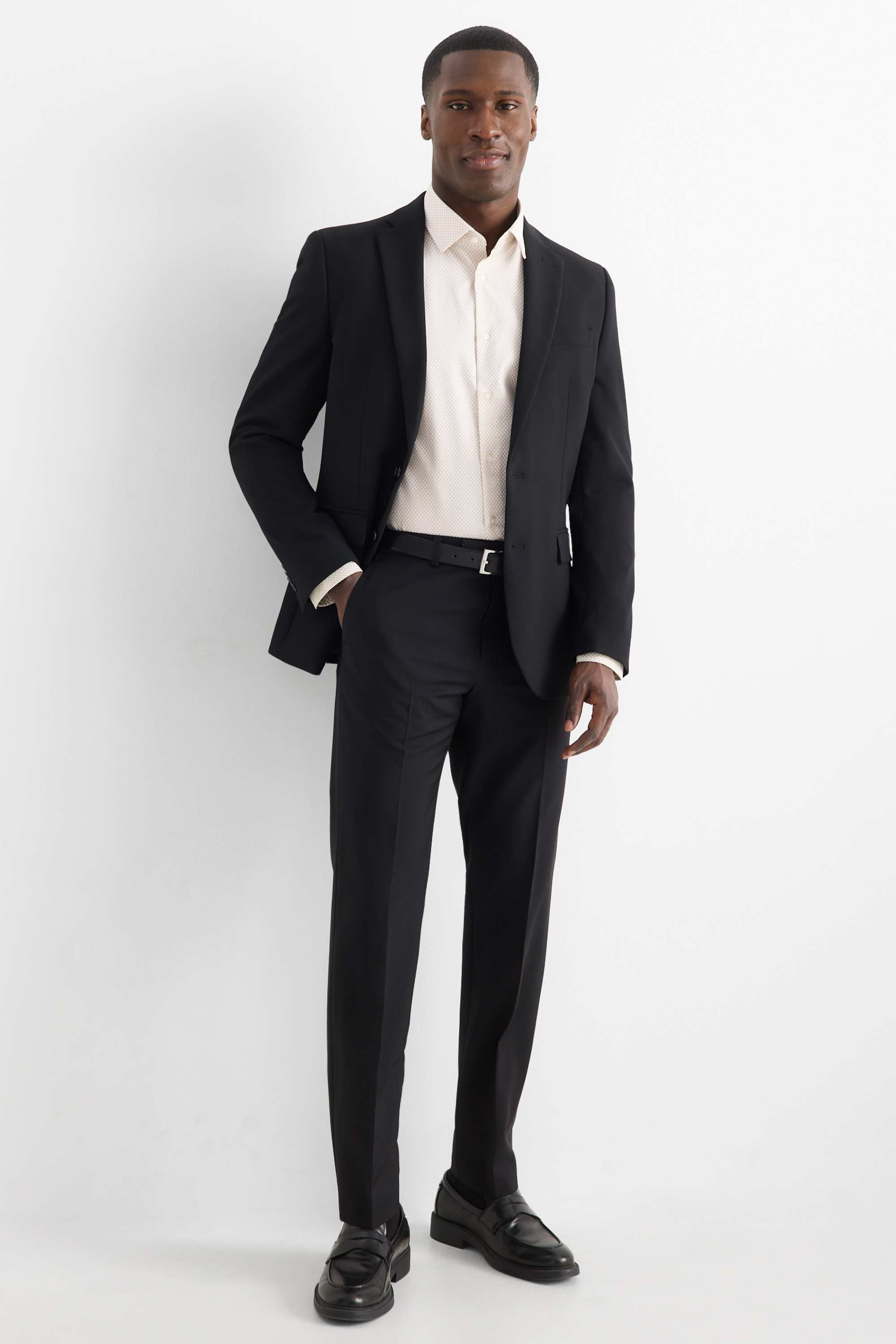 Business shirt - regular fit - kent collar - easy-iron - patterned white / beige