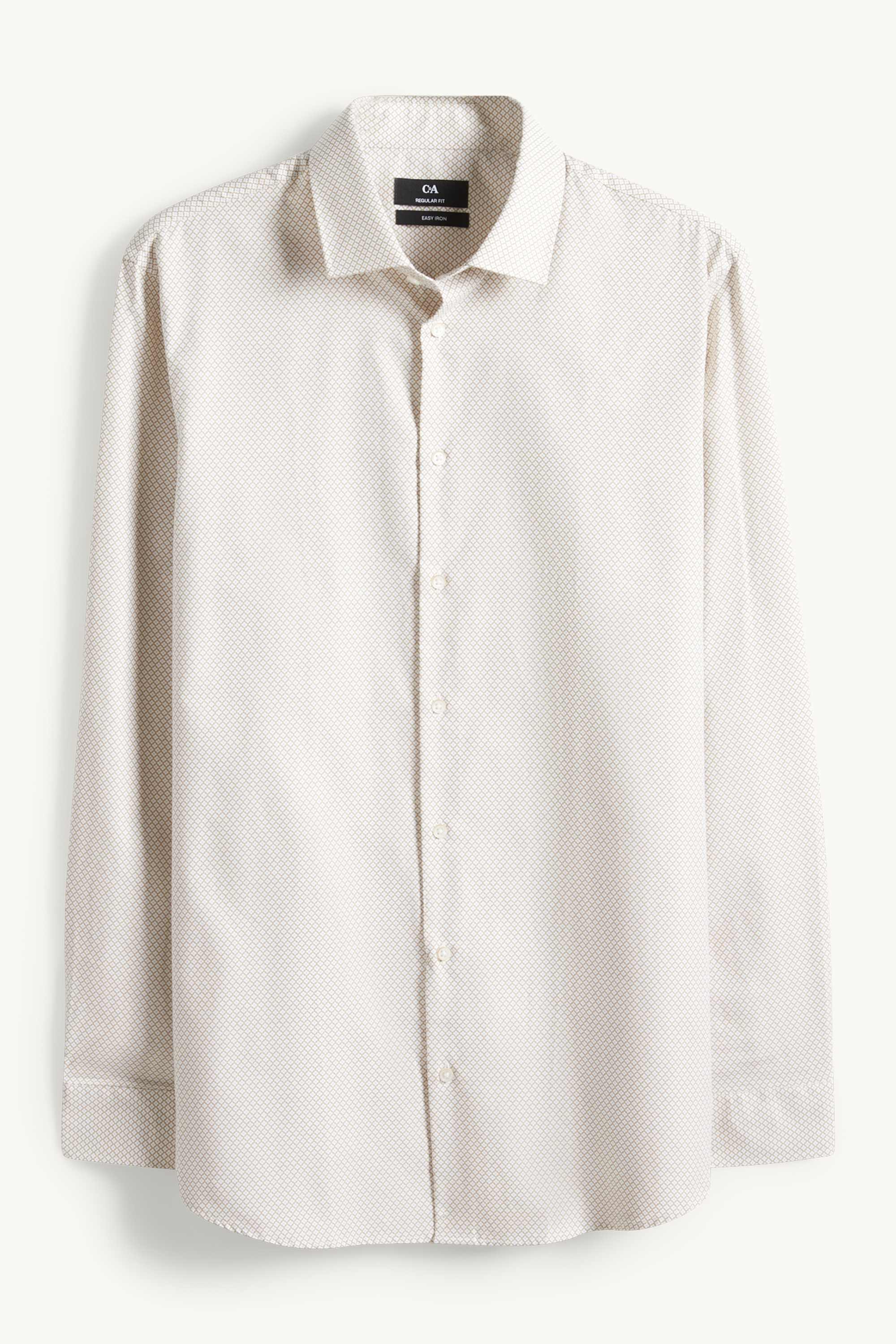Business shirt - regular fit - kent collar - easy-iron - patterned white / beige