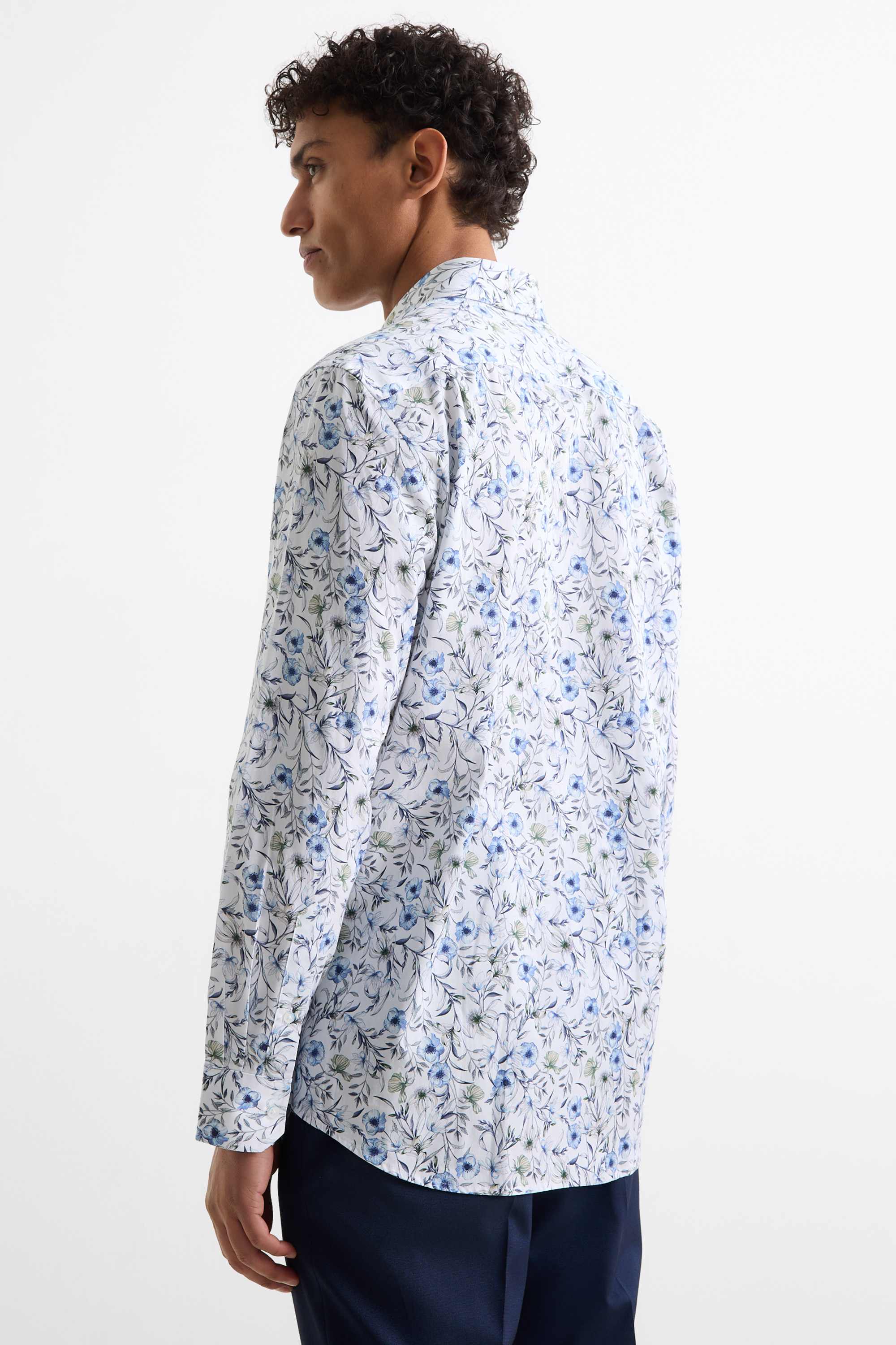 Business shirt - regular fit - button-down collar - patterned dark blue / white