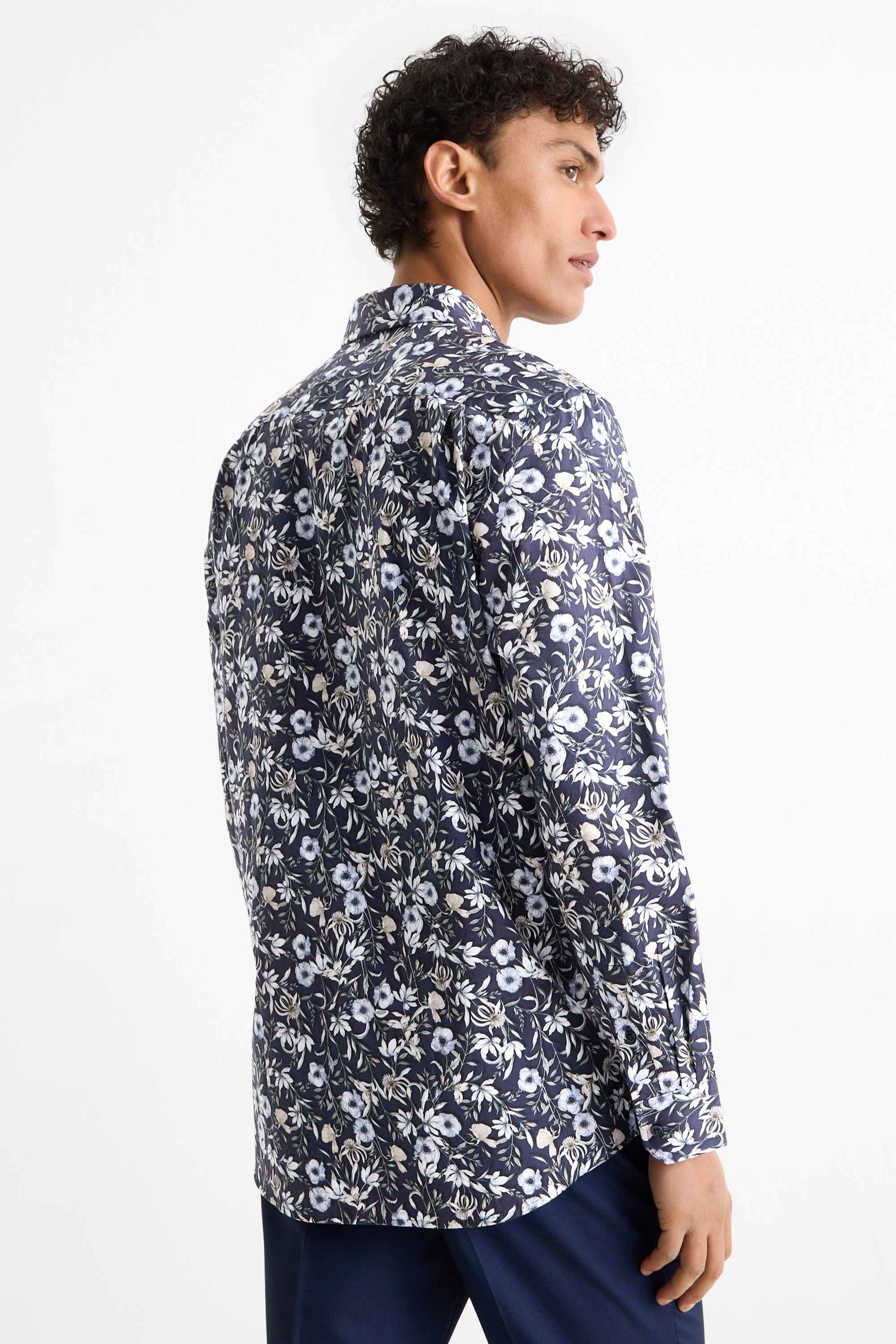 Business shirt - regular fit - button-down collar - patterned dark blue