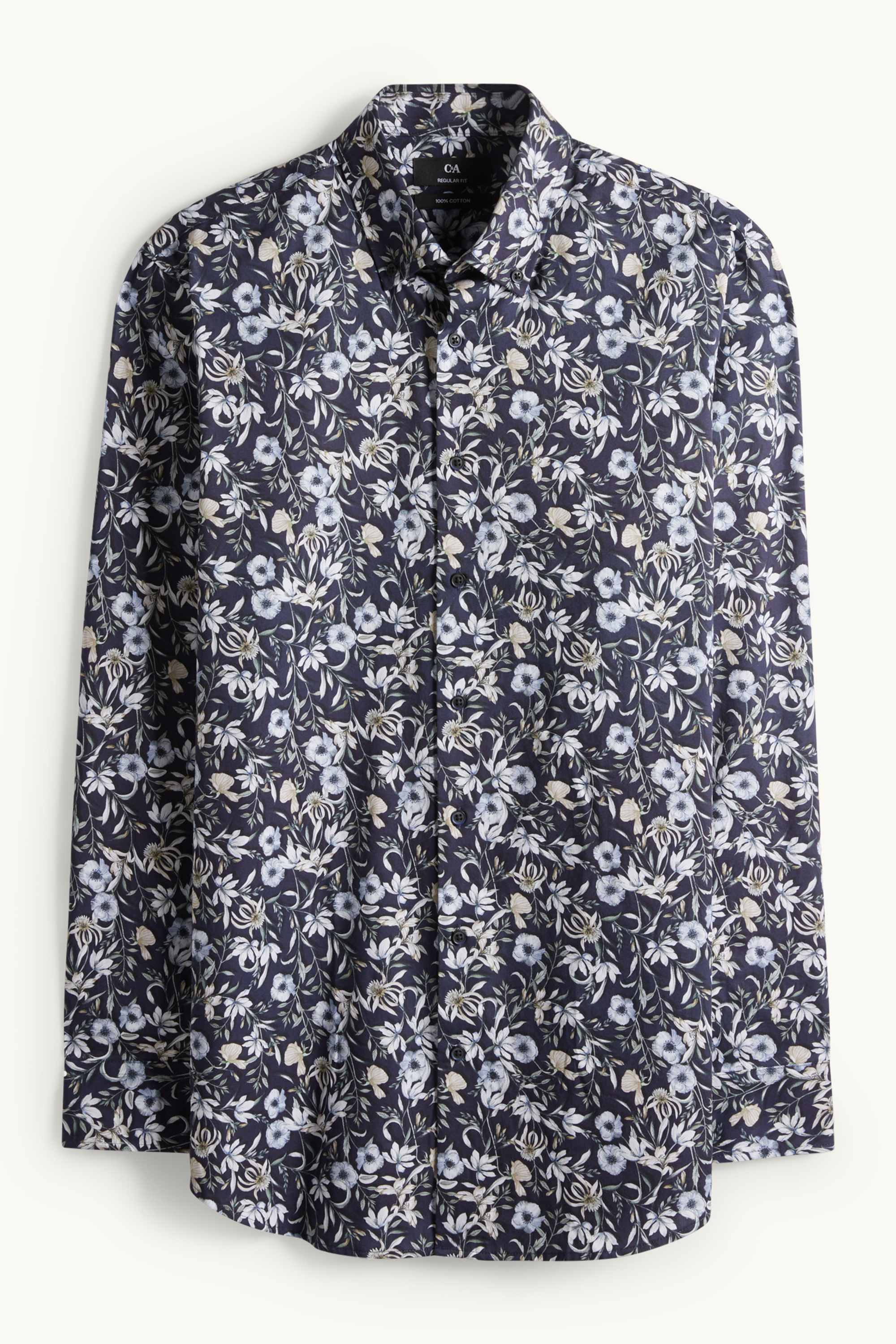 Business shirt - regular fit - button-down collar - patterned dark blue