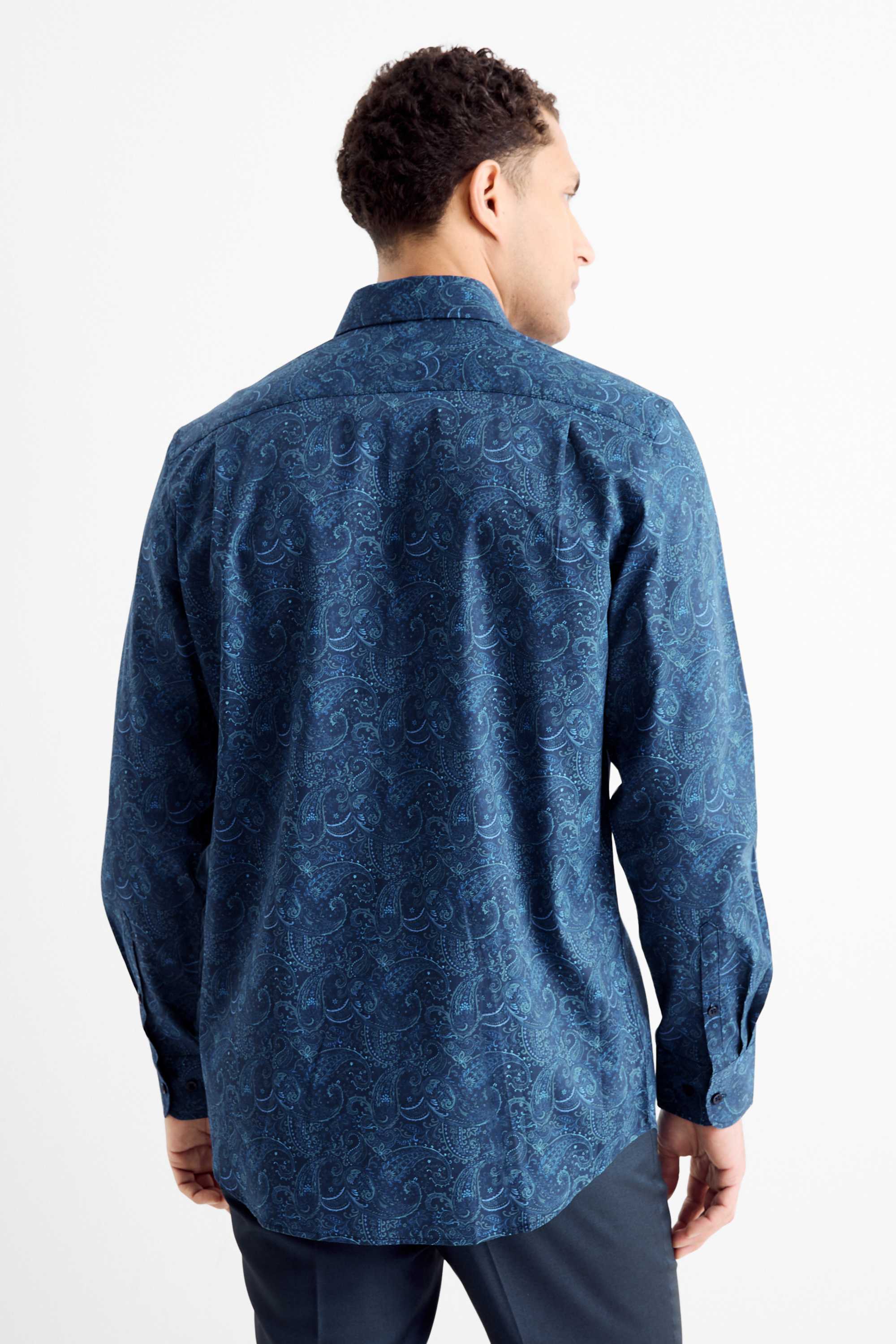 Business shirt - regular fit - kent collar - easy-iron - patterned dark blue