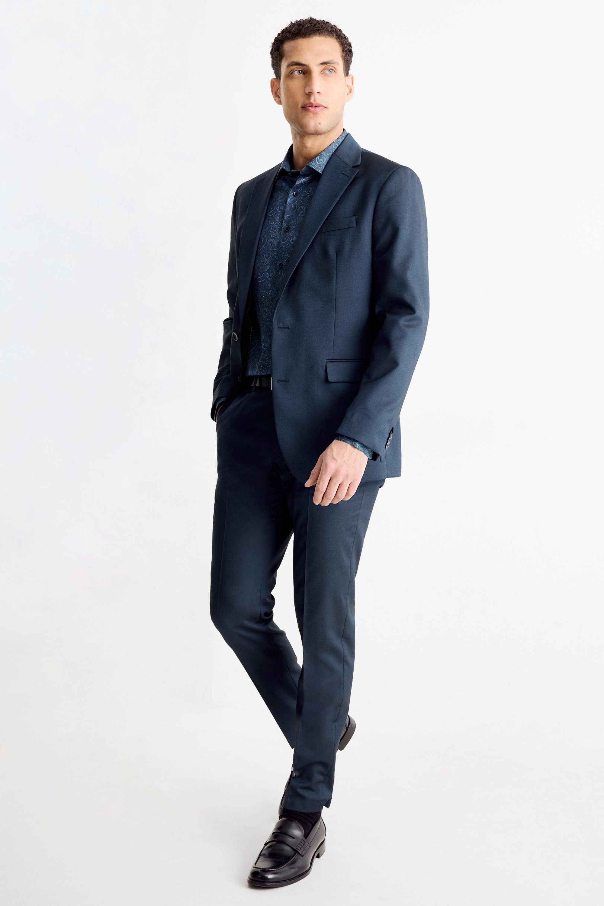Business shirt - regular fit - kent collar - easy-iron - patterned dark blue