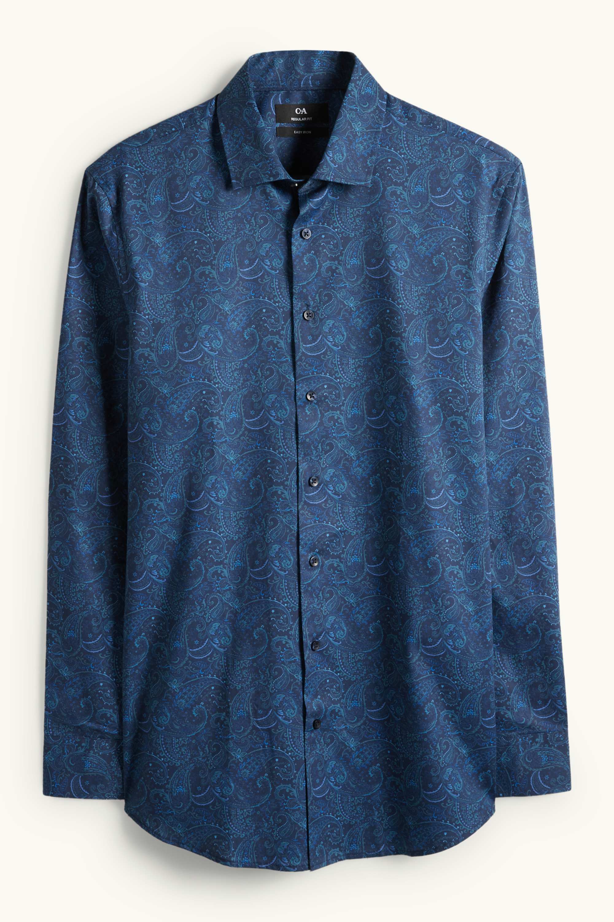 Business shirt - regular fit - kent collar - easy-iron - patterned dark blue