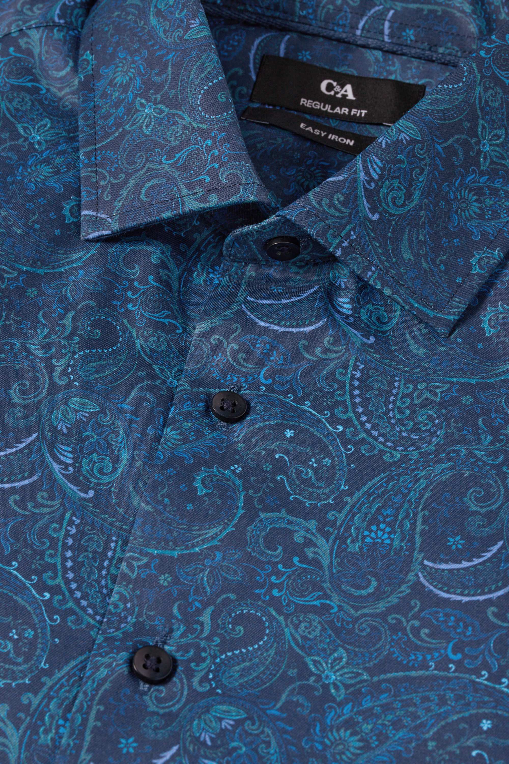 Business shirt - regular fit - kent collar - easy-iron - patterned dark blue