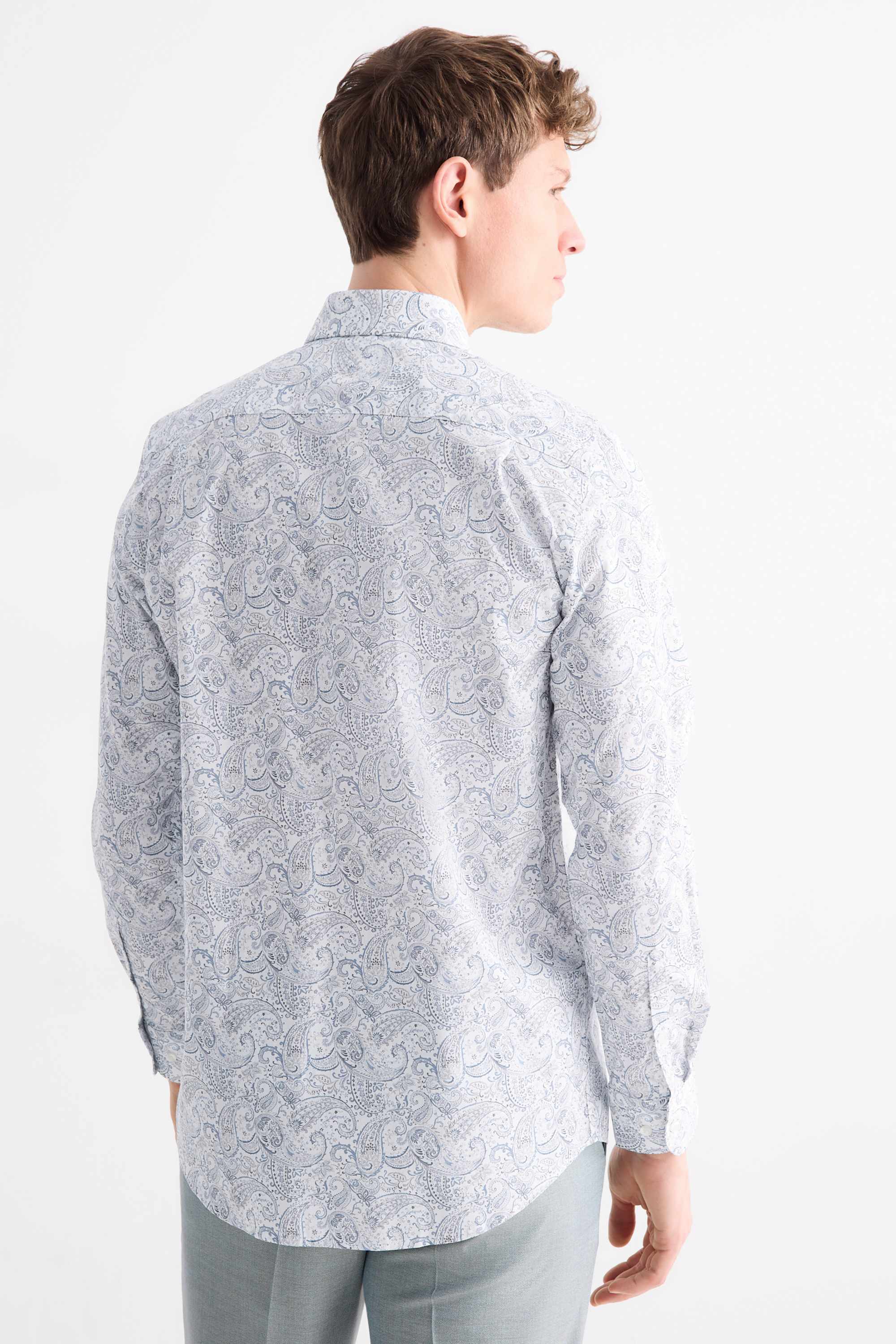 Business shirt - regular fit - kent collar - easy-iron - patterned white / light blue