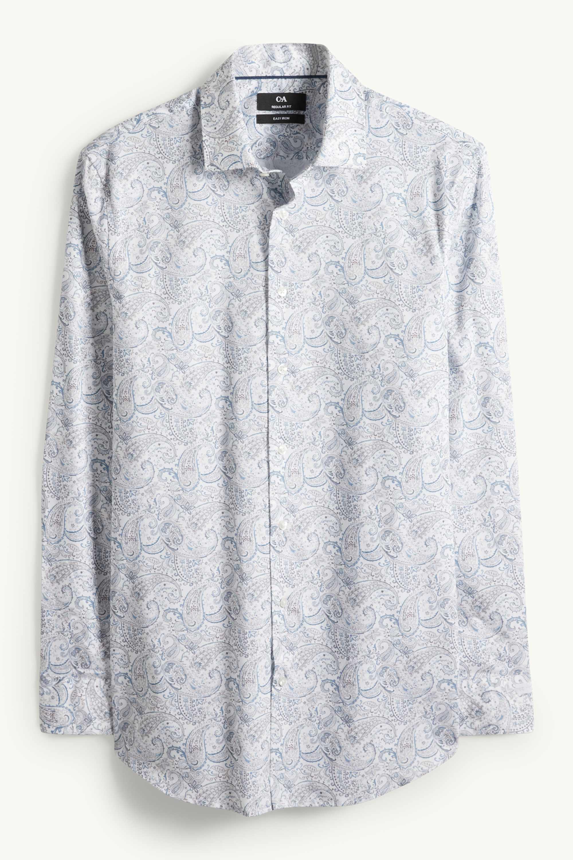Business shirt - regular fit - kent collar - easy-iron - patterned white / light blue