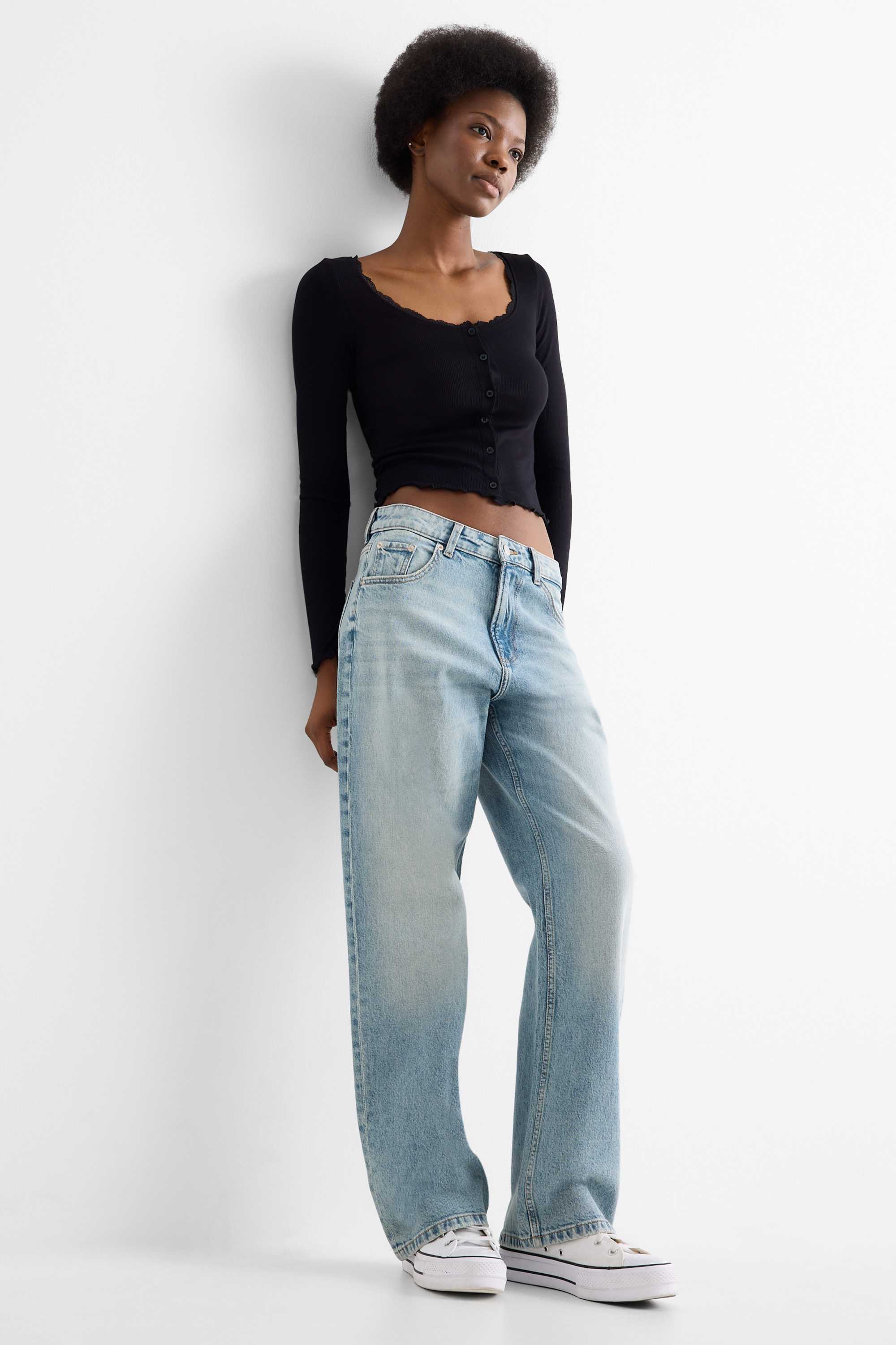 Baggy jeans - mid-rise waist denim-light blue (5)