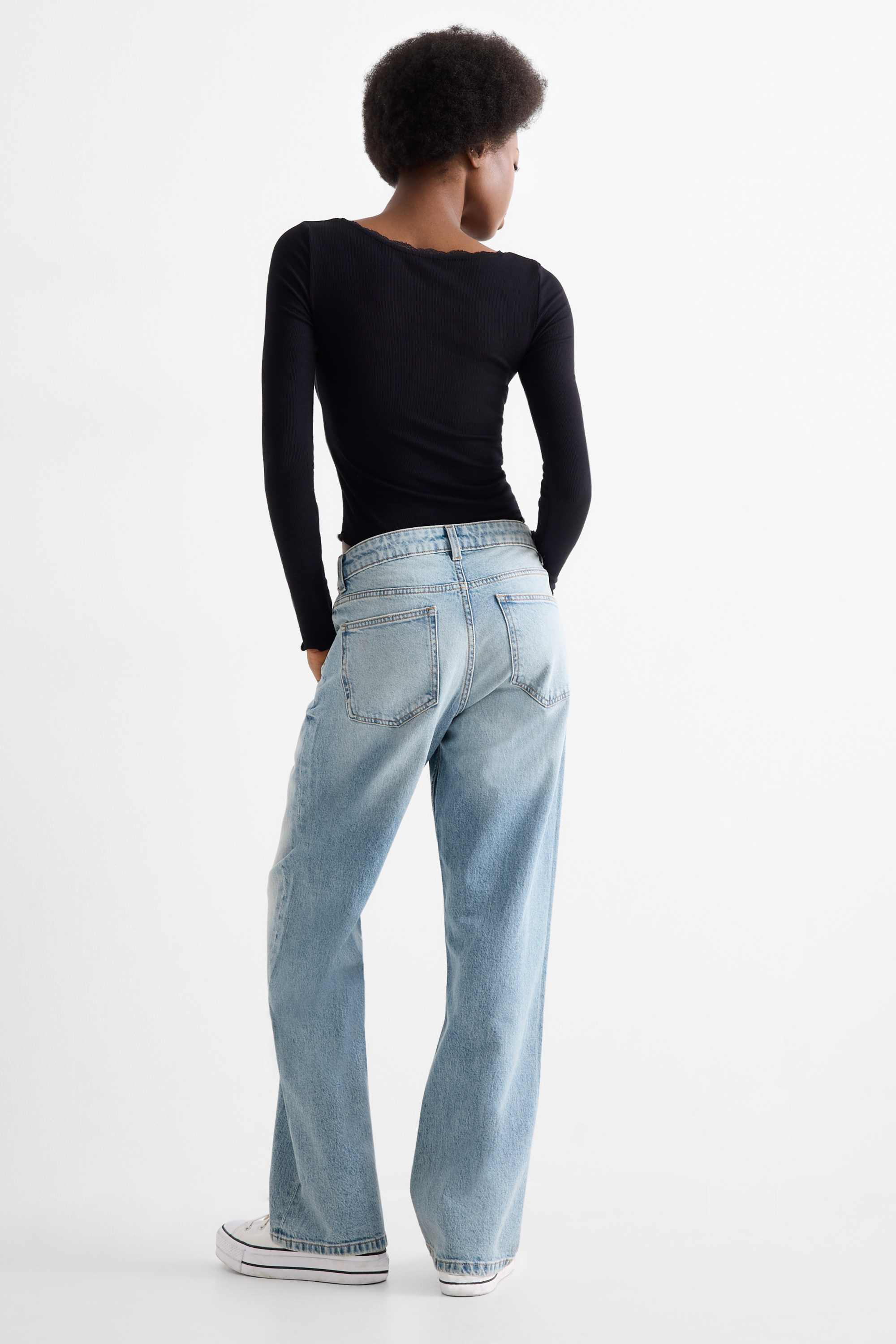 Baggy jeans - mid-rise waist denim-light blue (5)